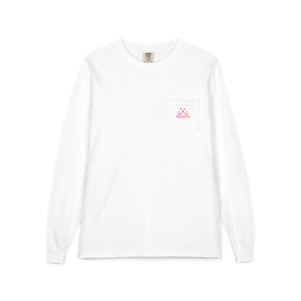 Hot Pink & Peach Hooked Horizon Co. — Classic Logo Unisex Long Sleeve Pocket T-Shirt