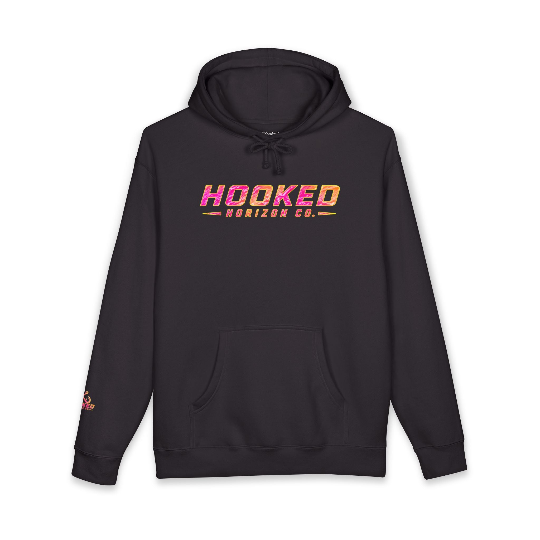 Hot Pink & Peach Hooked Horizon Co. — Fishing Back Graphic Hoodie, Multiple Color Variations