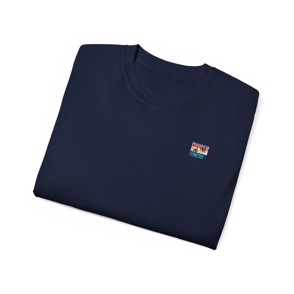 Sunset & Palm Tree T-Shirt — "Hooked" Boat & Horizon Graphic Tee, Multiple Color Variations