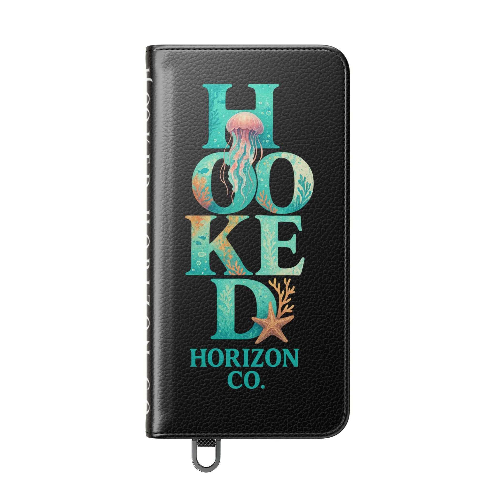 Turtle Hooked Horizon Co Flip Phone Case — Turquoise Water Pattern Wallet Cover