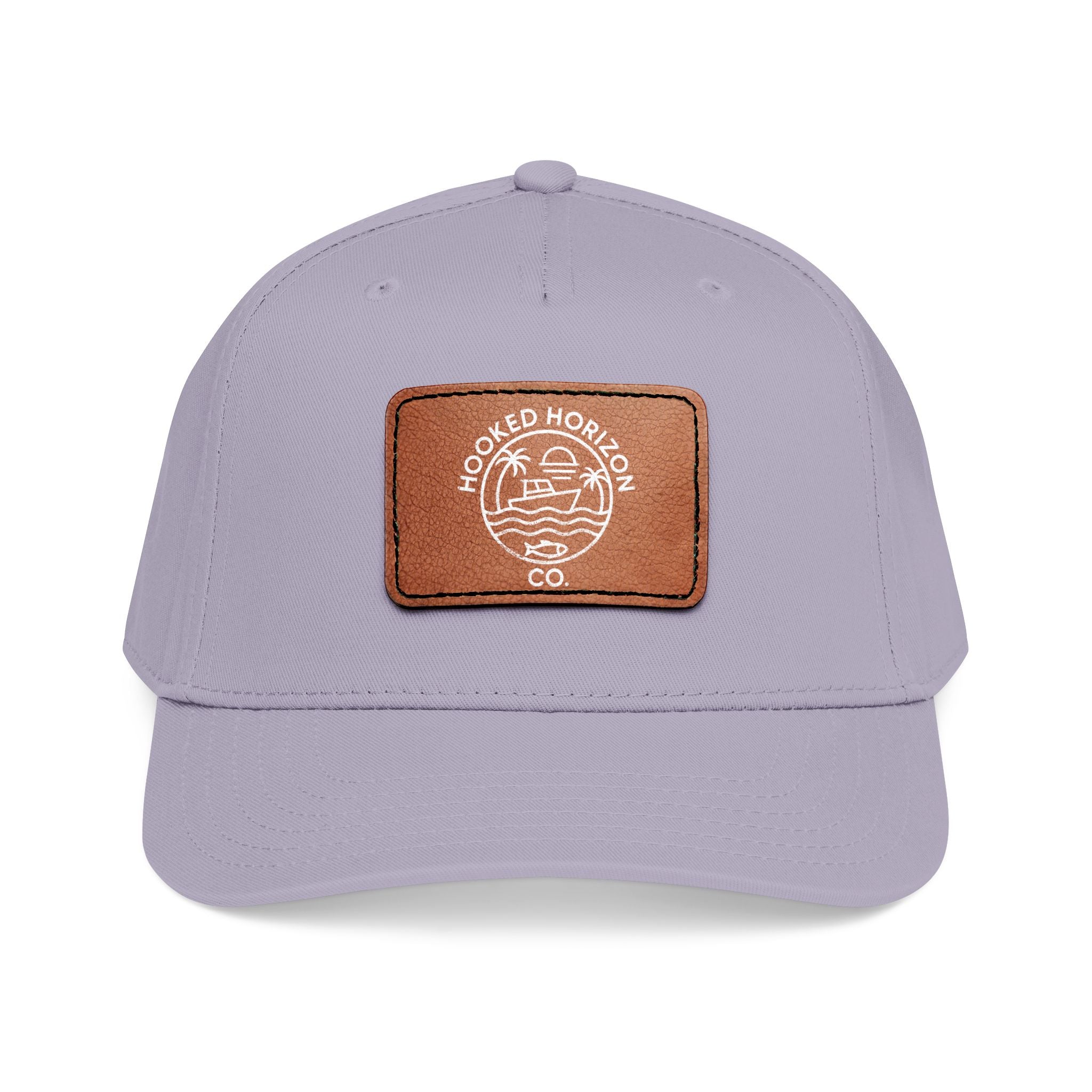 Hooked Horizon Co. 80s Inspired Logo–Leather Patch Baseball Cap — Hooked Horizon Co. Fishing Boat, Multiple Color Variations