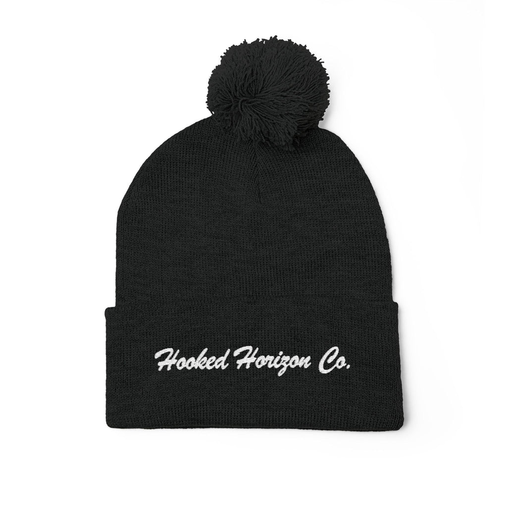 Hooked Horizon Co. Embroidered Pom-Pom Knit Cap — Cozy Grey Beanie with Multiple Color Variations