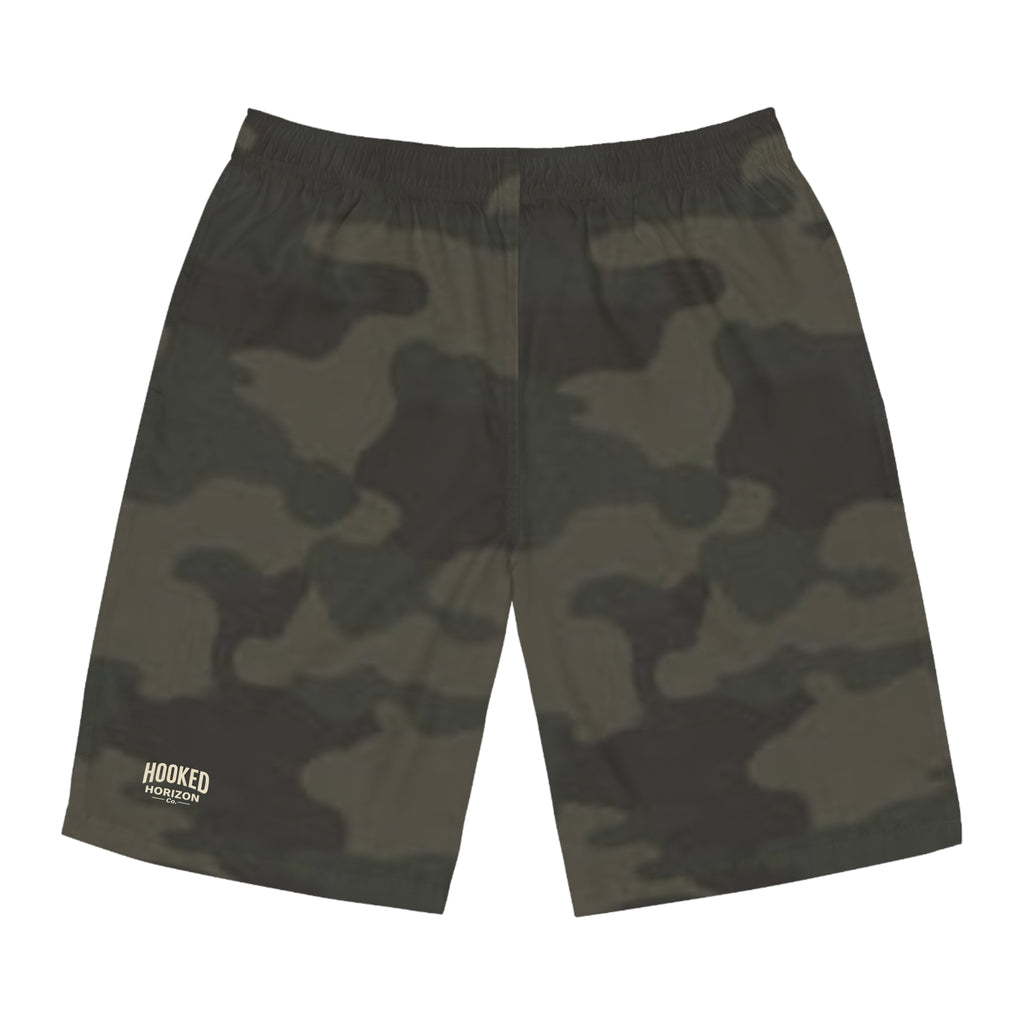 Olive Camo-Inspired Board Shorts, Swimwear for Beach Days, Summer Vacations, Pool Parties, Surfing Attire, Water Sports