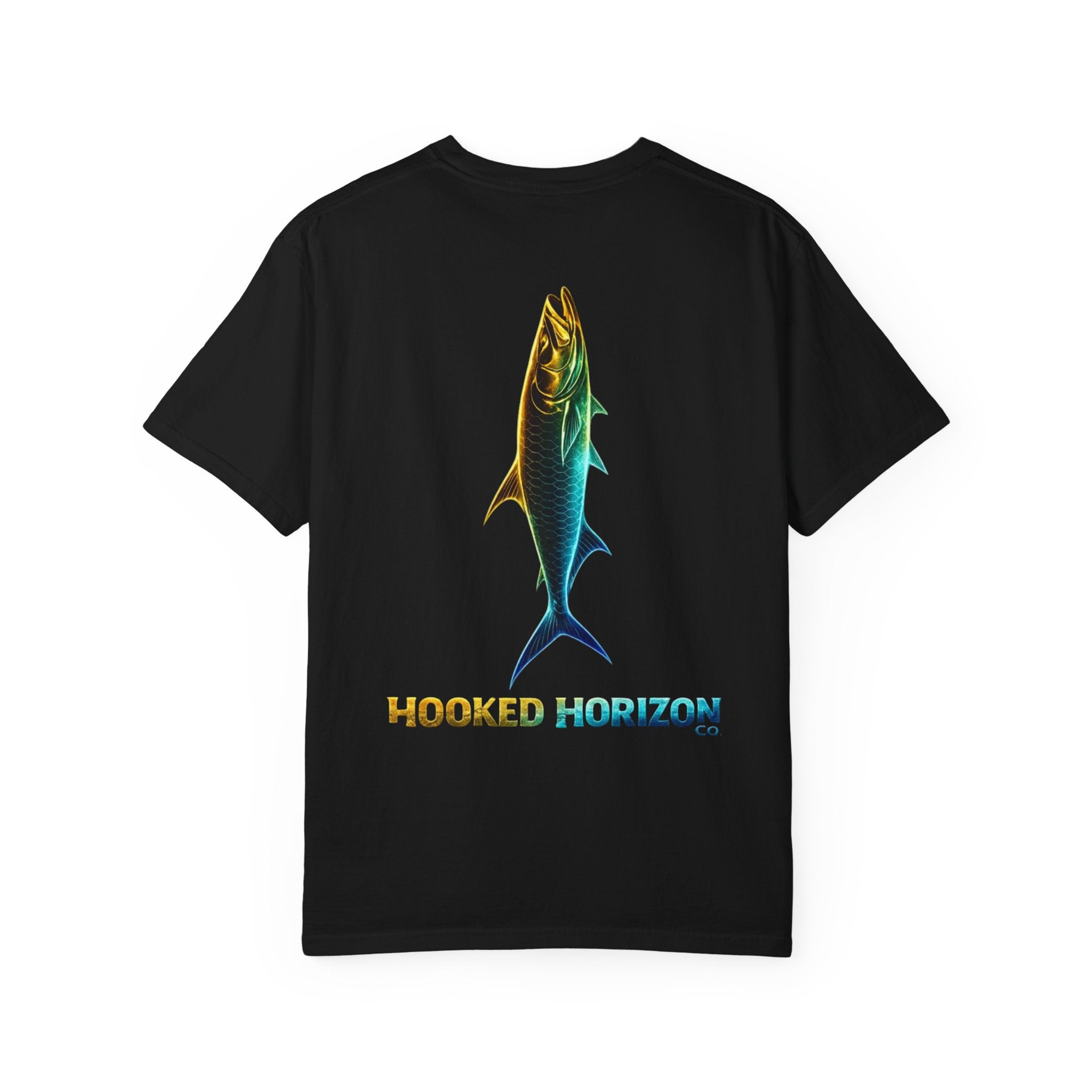 Gold & Blue Tarpon Hooked Horizon Co. — Deep Drift Fishing Graphicishing Tee for Angler Lovers, Shark Lovers, Ocean Tee