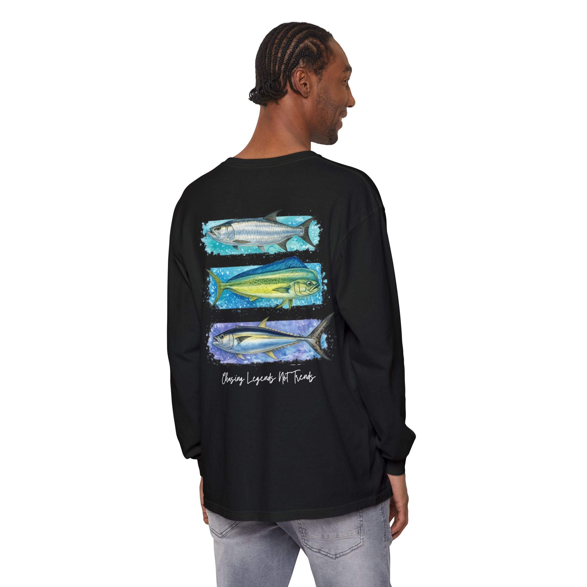 Chasing Legends Tarpon, Mahi Mahi, TunaSaltwater Fish Long Sleeve Tee — Hooked Horizon Co. Graphic Shirt
