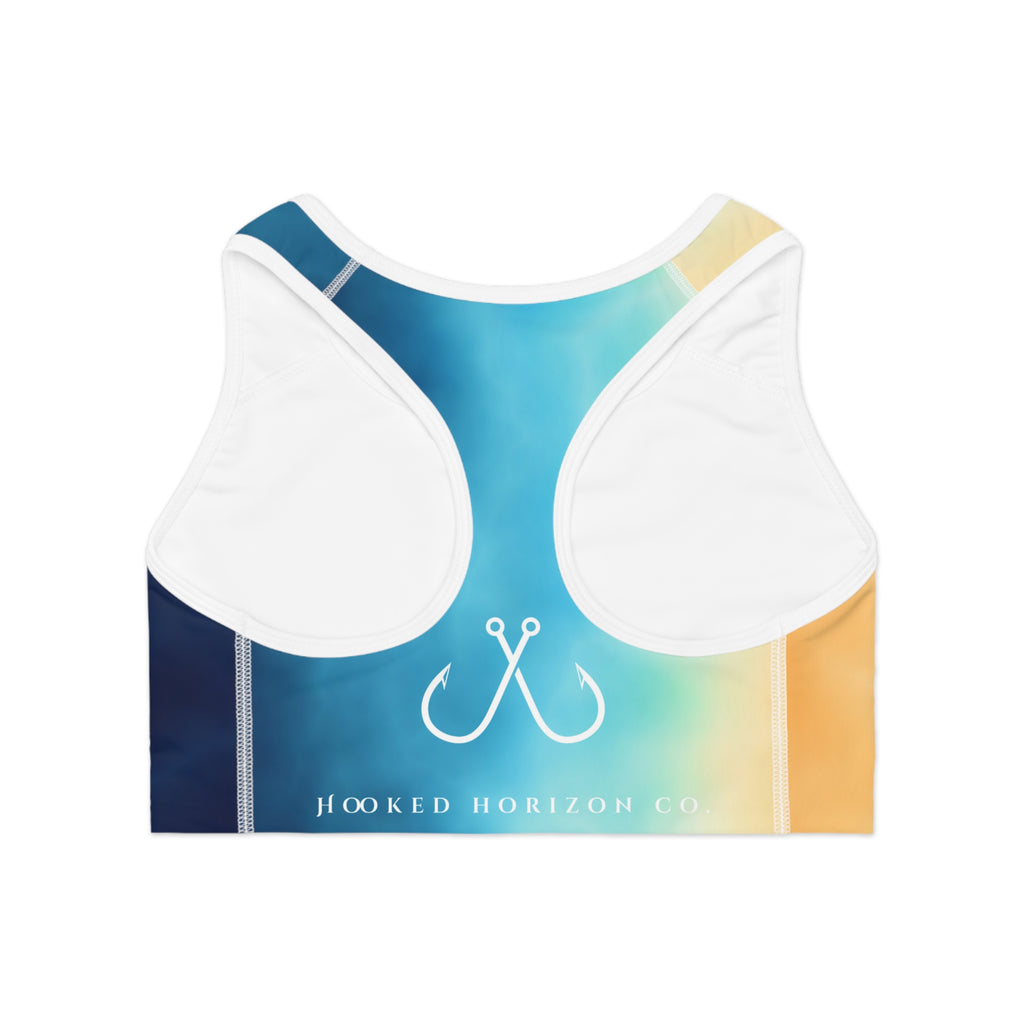 Bright Ombre Deep Drift Hooked Horizon Co. Stylish Sports Bra for Active Women, Workout Top, Gym Essential, Fitness Apparel, Athleisure Wear, Yoga Gear