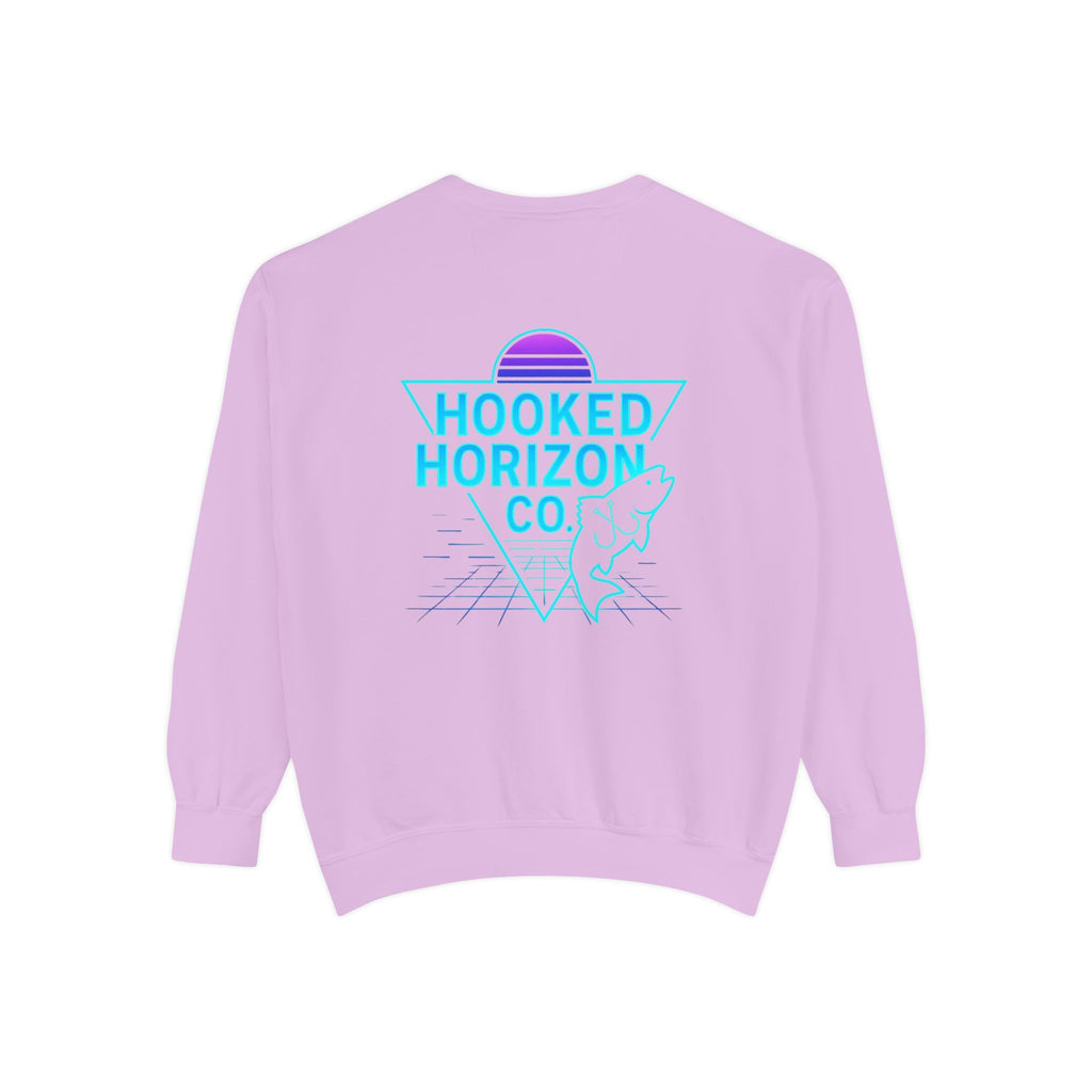 Vintage Vibes Grid Sweatshirt — "Hooked Horizon Co." Logo Pullover