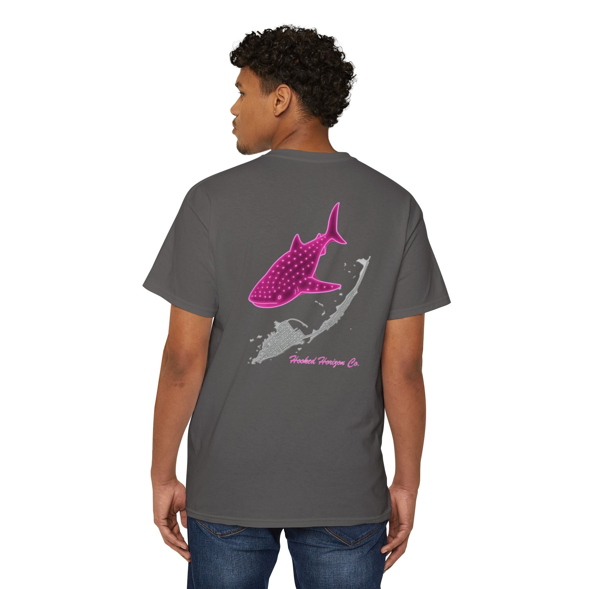 Neon Whale Shark Deep Drift Hooked HorizonCo.  Tee- Perfect for Angler and Fishing Gifts, For him, For Her Unisex Cotton T-Shirt for Fishing & Wildlife Enthusiasts, Ocean Lovers
