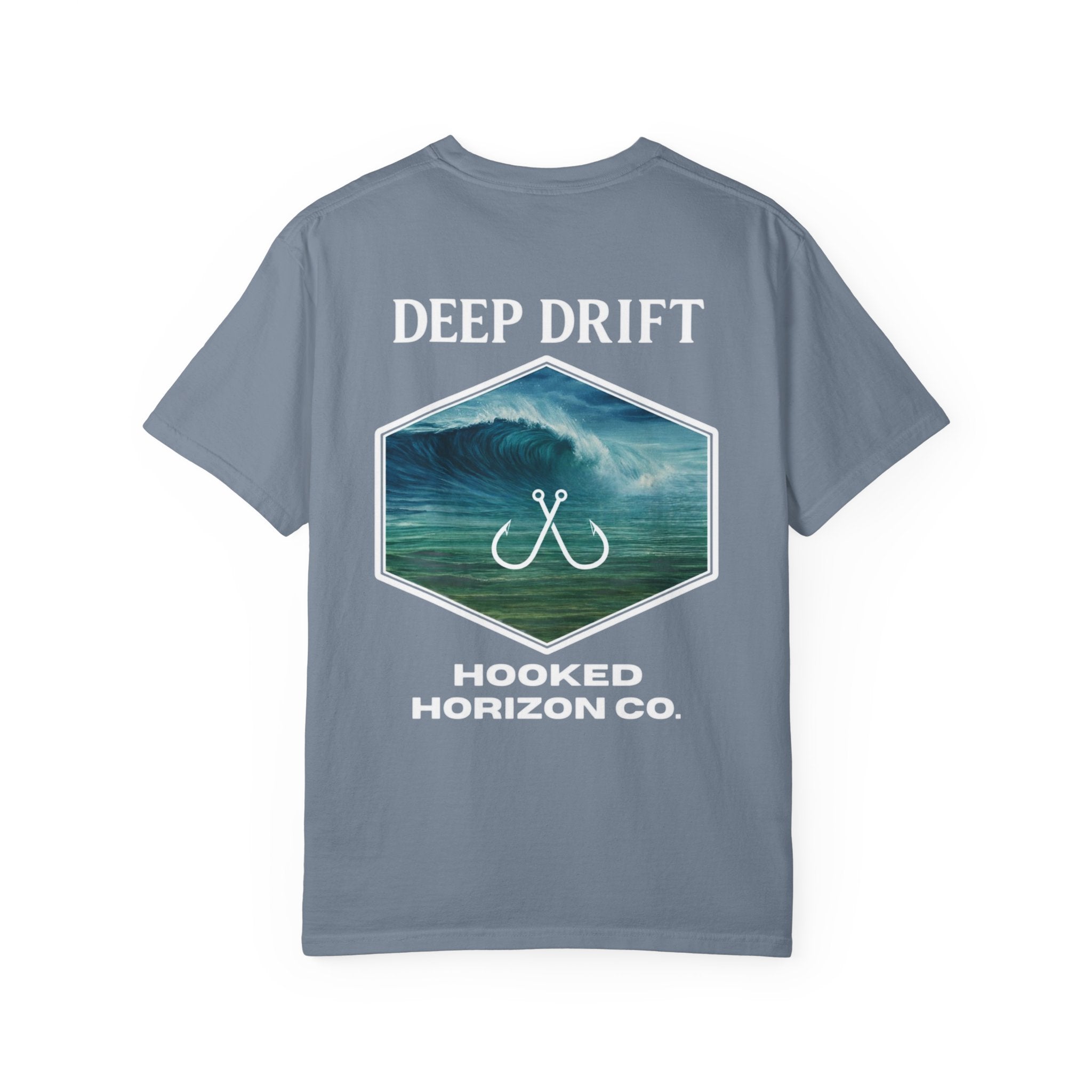 Deep Drift Wave Break Fishing T-Shirt - White Trim Ocean-inspired Fishing Tee for Angler Lovers, Hooked Horizon Co. Tee