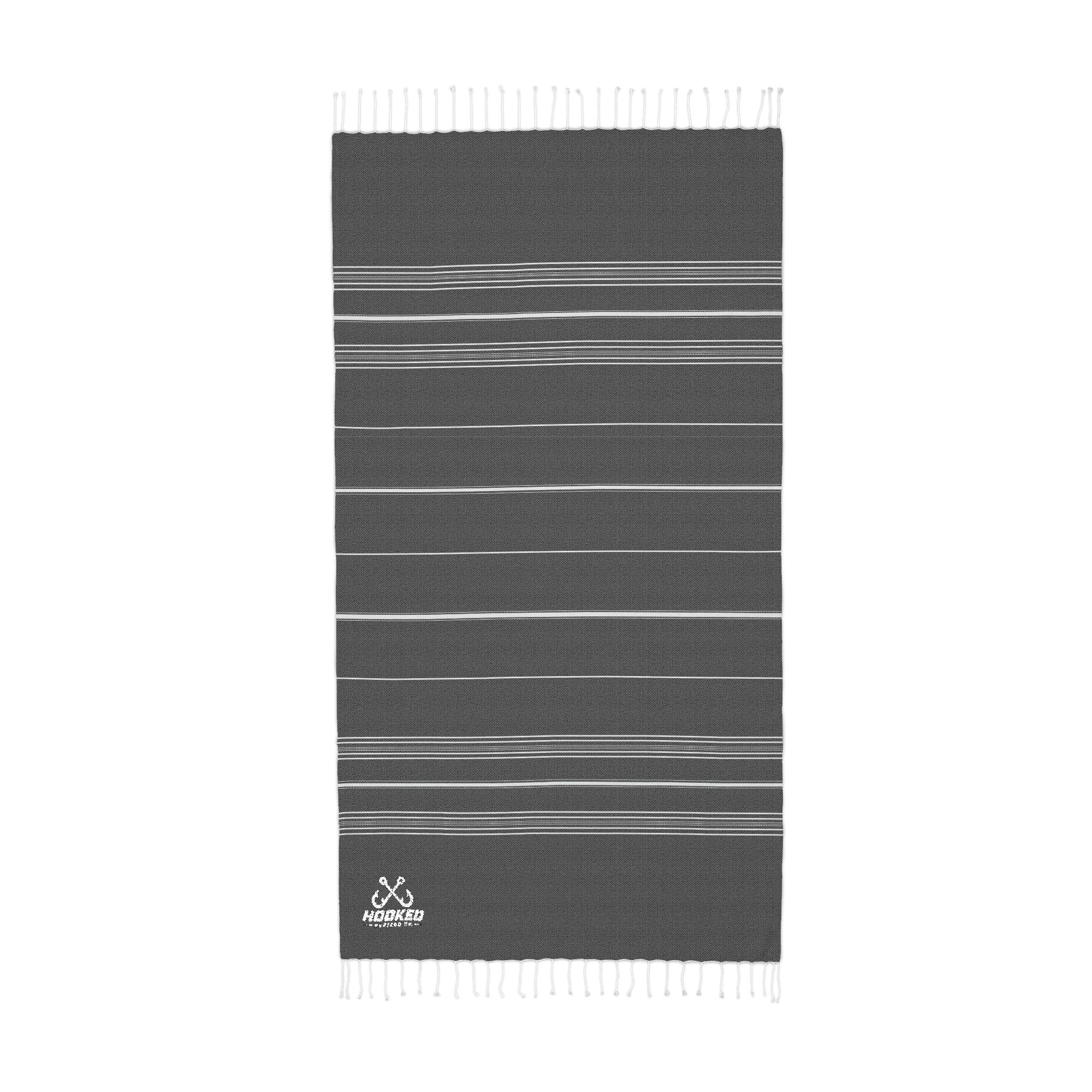 Hooked Horizon Co.  Classic Logo Cali Embroidered Stripe Throw Blanket — Lightweight Fringe Beach & Patio Blanket
