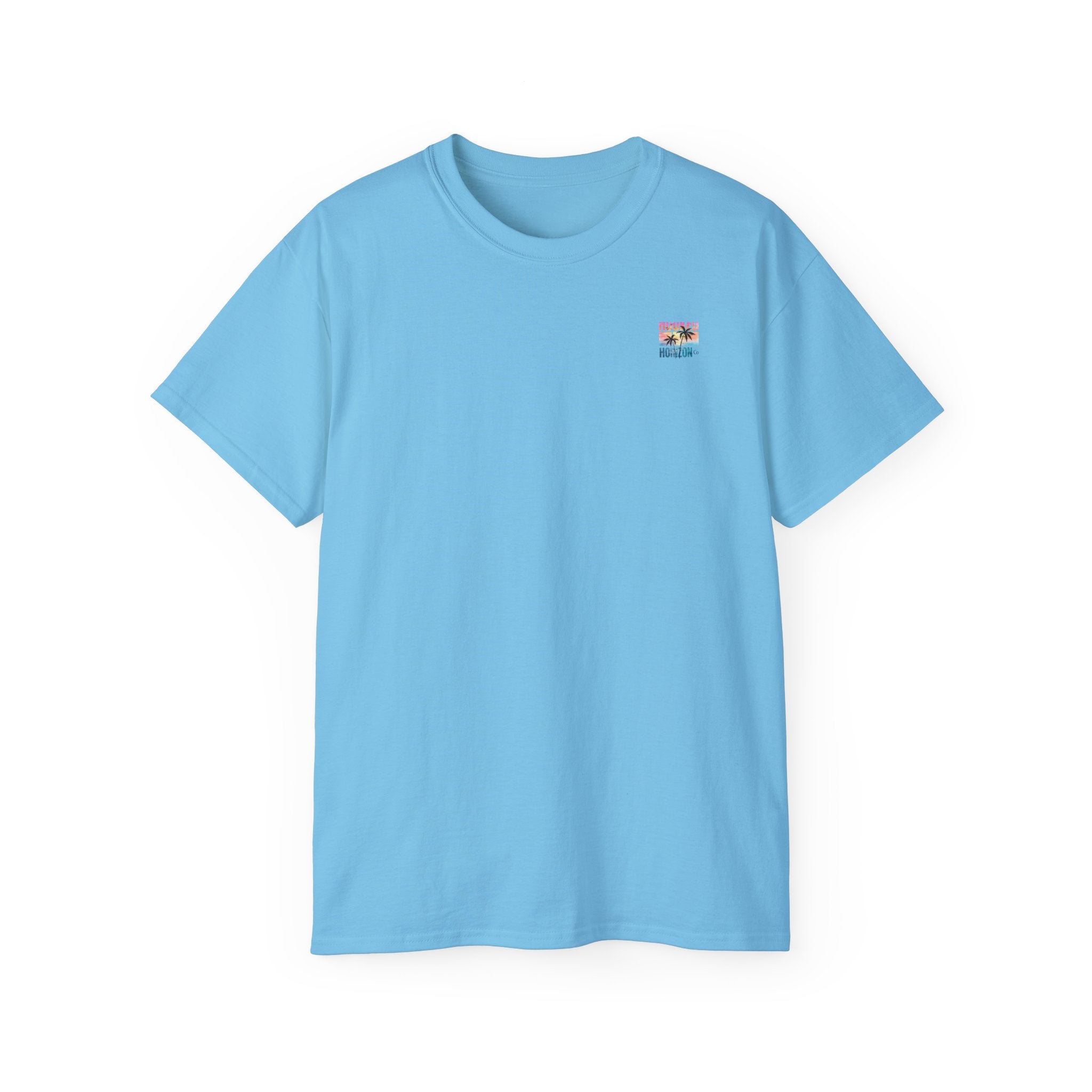 Sunset & Palm Tree T-Shirt — "Hooked" Boat & Horizon Graphic Tee, Multiple Color Variations