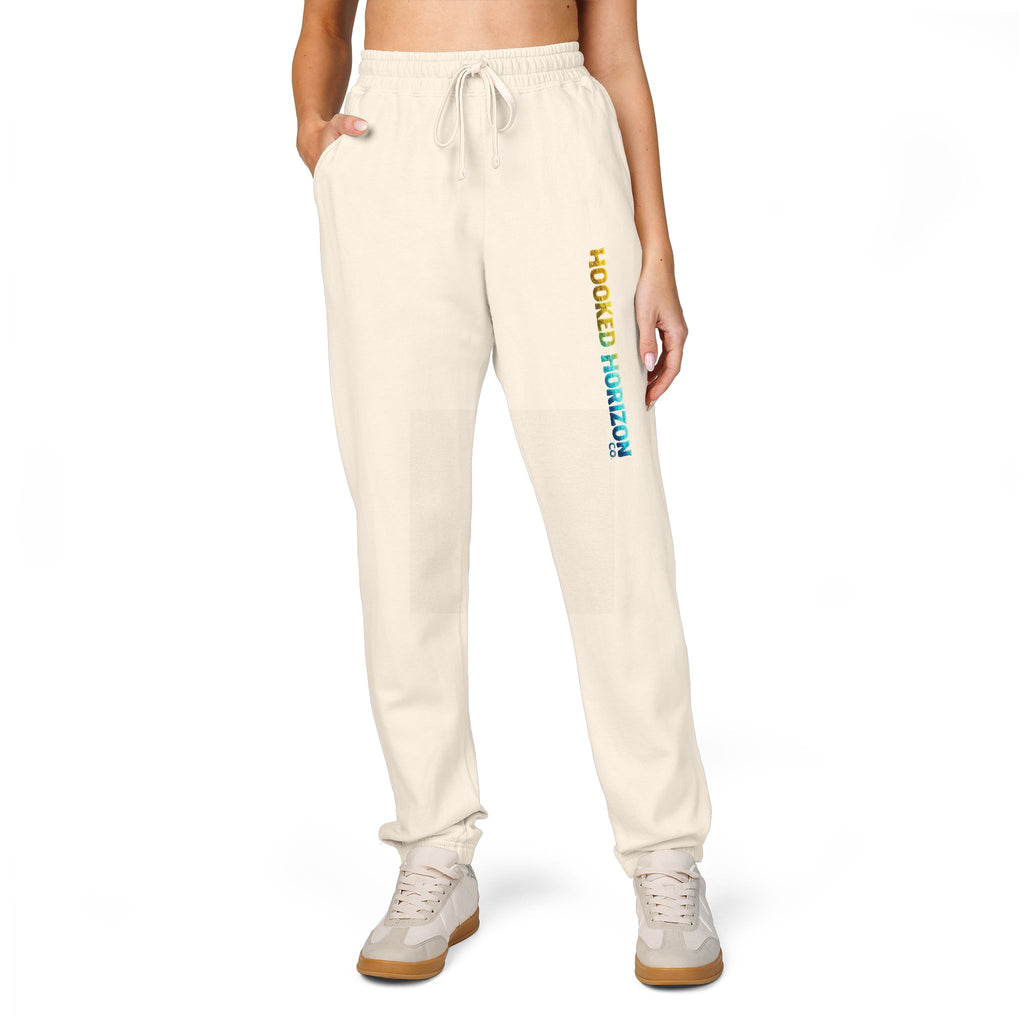 Gold & Blue Hooked Horizon Co. Embroidered Fleece Sweatpants | Cozy Loungewear, Gifts for Everyone, Comfortable Joggers, Relaxed Fit Sweatpants, God is Love, Unisex Fashion