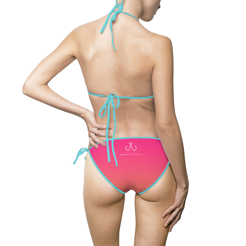 Pink To Orange Ombre Bikini —  Hooked Horizon Co. Swimsuit, Summer Beachwear, Swimwear for Vacations, Pool Parties, Tropical Getaways, Custom Strap Colors – Multiple Variations