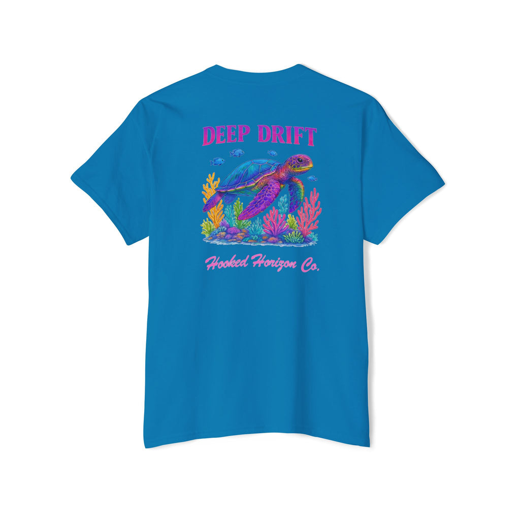 Turtle Deep Drift Hooked HorizonCo.  Tee- Perfect for Angler and Fishing Gifts, For him, For Her Unisex Cotton T-Shirt for Fishing & Wildlife Enthusiasts, Ocean Lovers