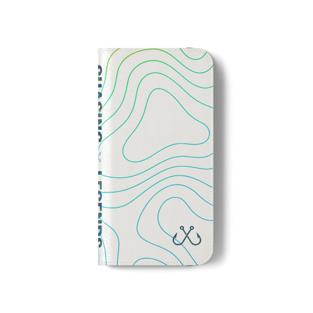 Ocean Topography Waves Flip Phone Case — Turquoise Water Pattern Wallet Cover
