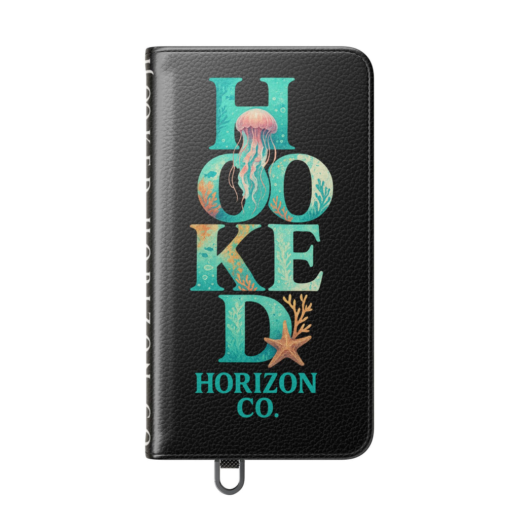 Turtle Hooked Horizon Co Flip Phone Case — Turquoise Water Pattern Wallet Cover