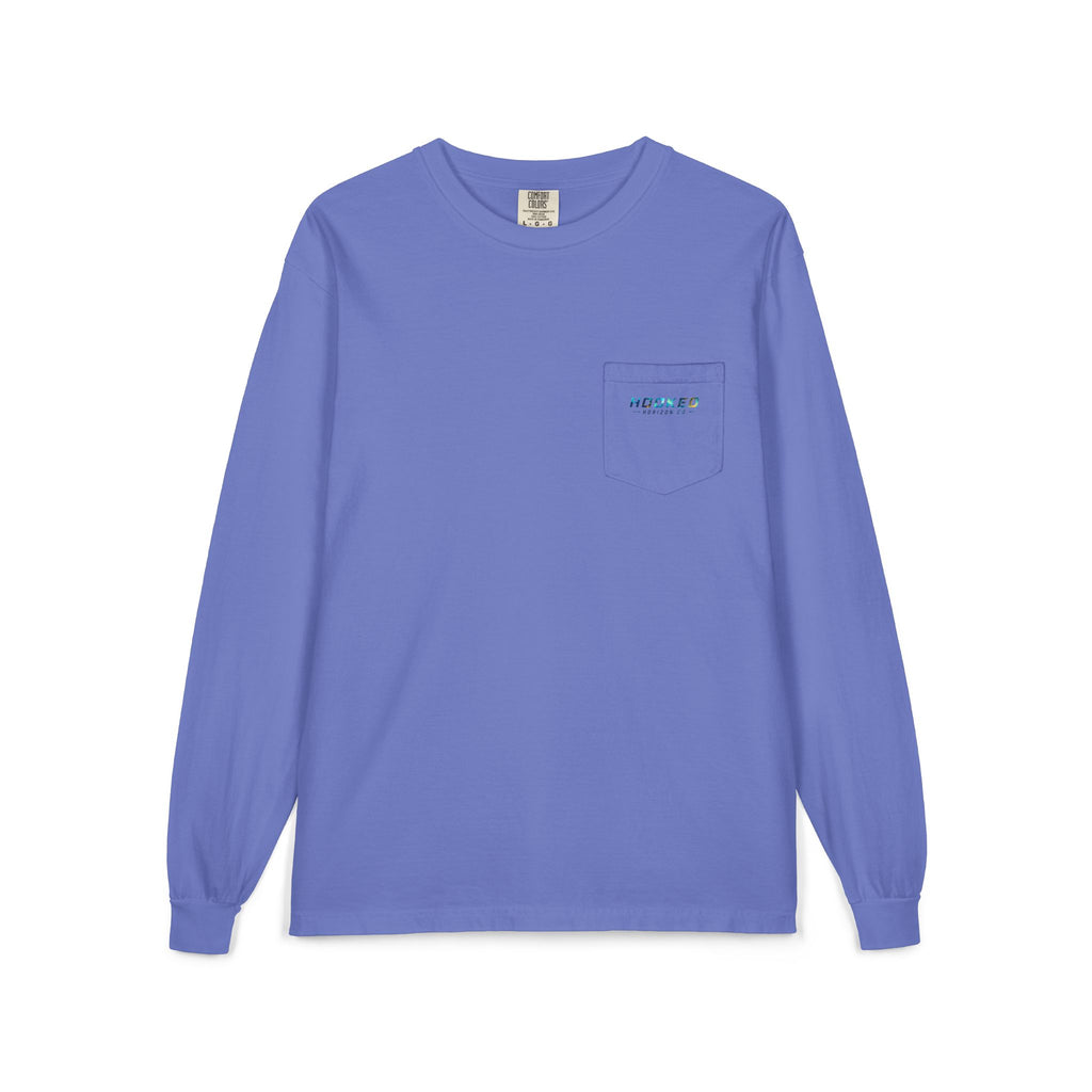 Blue & Gold Hooked Horizon Co.  Classic Logo Unisex Long Sleeve Pocket T-Shirt