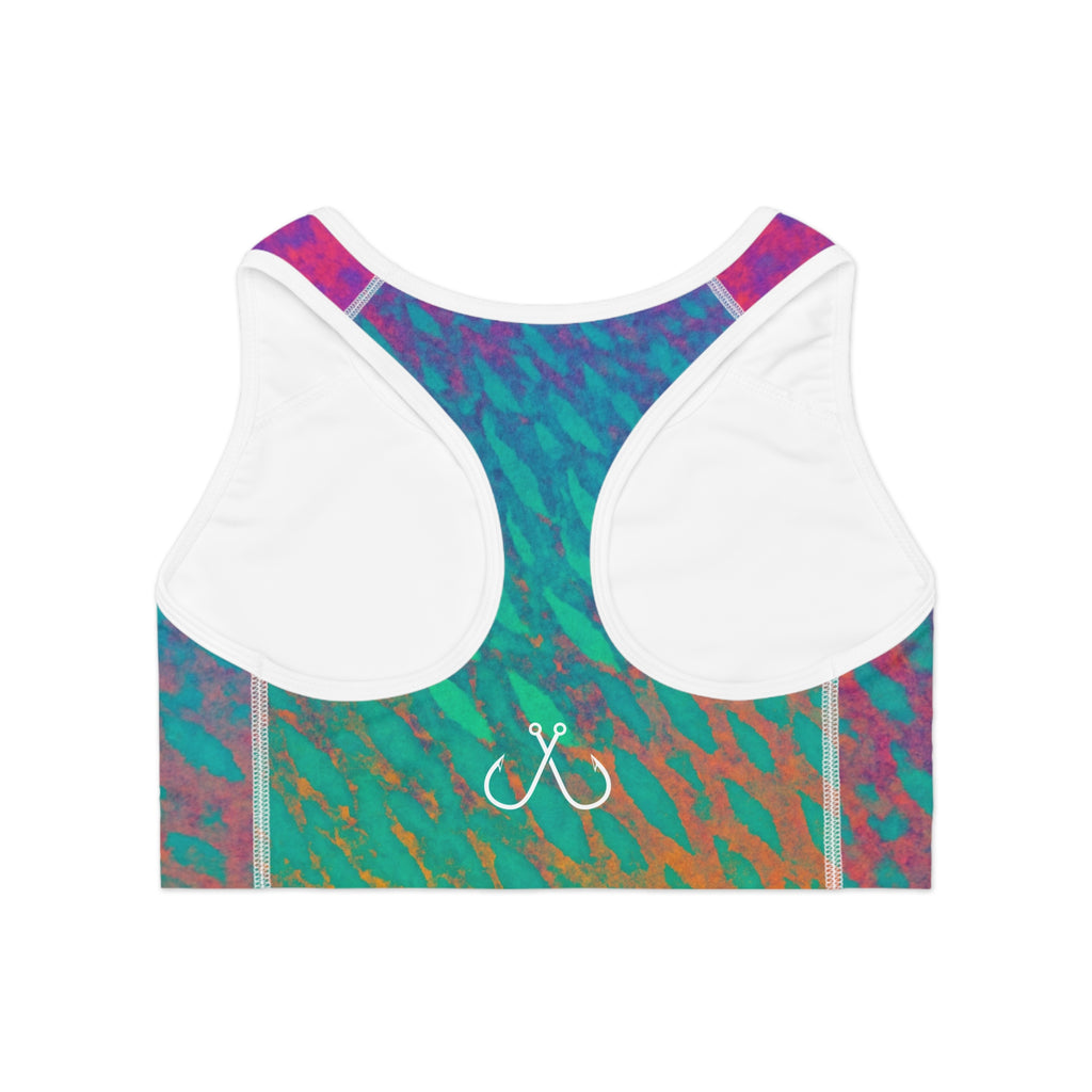 Rainbow Parrot Fish Deep Drift Hooked Horizon Co. Stylish Sports Bra for Active Women, Workout Top, Gym Essential, Fitness Apparel, Athleisure Wear, Yoga Gear