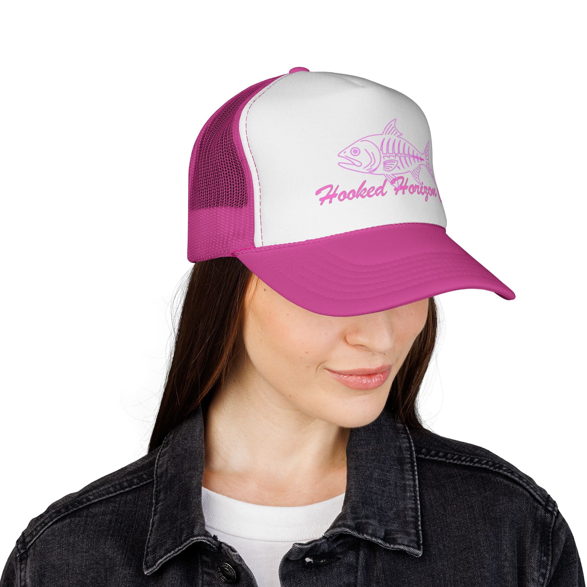Pink Fish Bone Trucker Cap — Fishing & Beach Hat