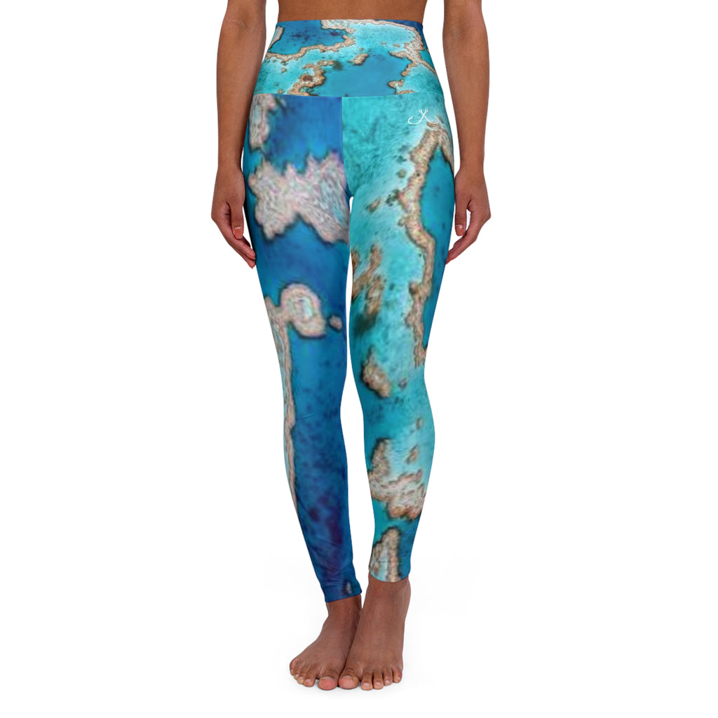 Blue Coral Reef High Waisted Yoga Leggings - Purple, Comfortable Activewear, Fitness Pants, Ideal for Gym, Yoga, and Weekend Brunch