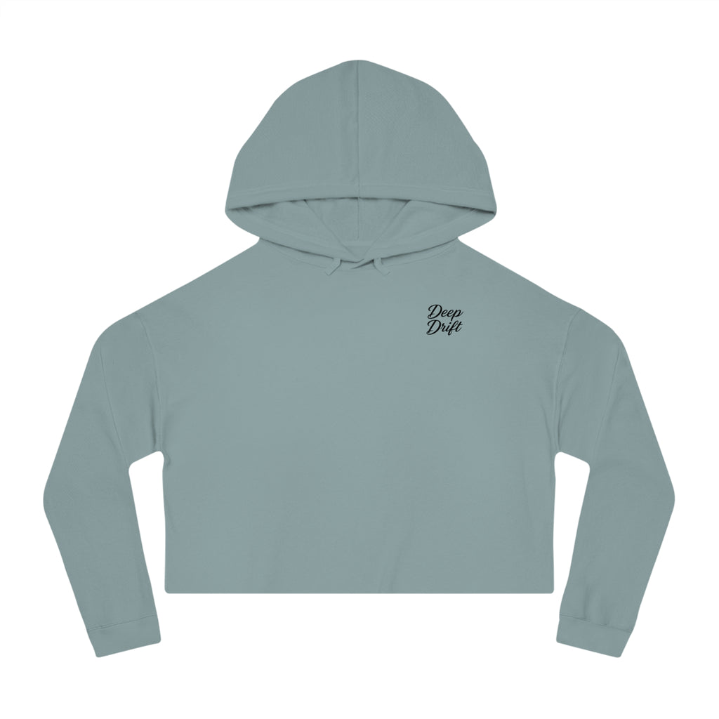 Pink & Red Hammer Head Shark Cropped Hoodie - "Deep Drift" Fishing Logo Cropped Hooded Sweatshirt