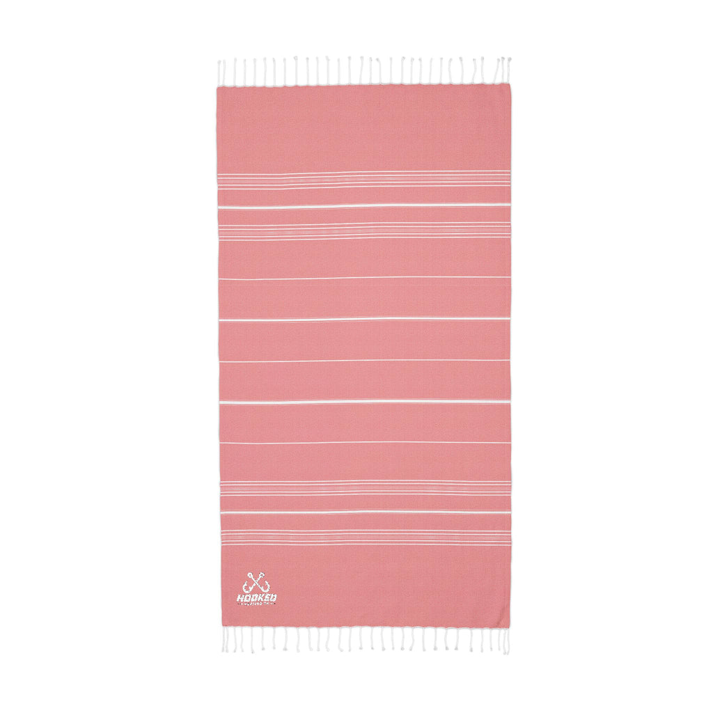 Hooked Horizon Co.  Classic Logo Cali Embroidered Stripe Throw Blanket — Lightweight Fringe Beach & Patio Blanket