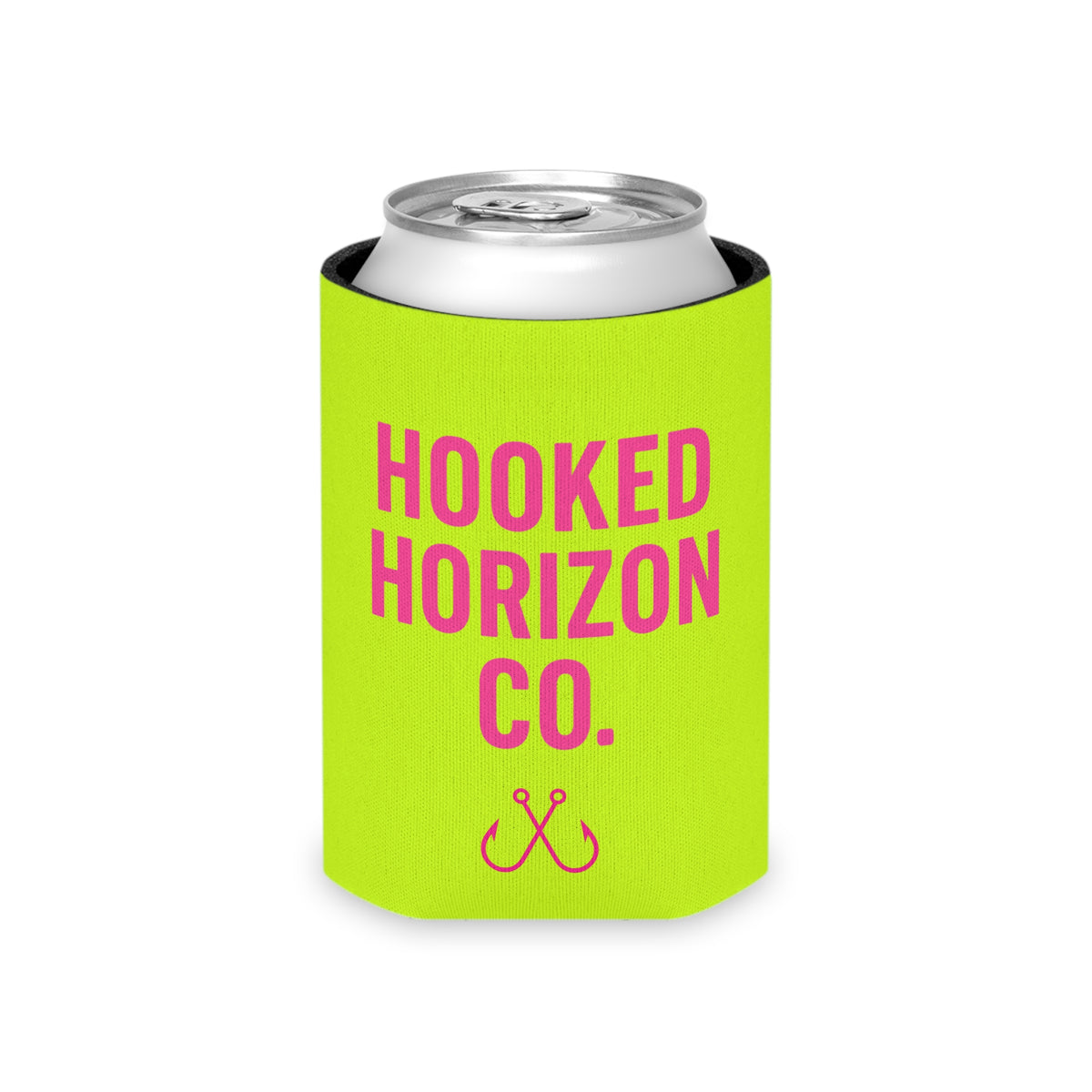 Neon Yellow & Pink Coozie — Hooked Horizon Co. Fishing Wave Koozie
