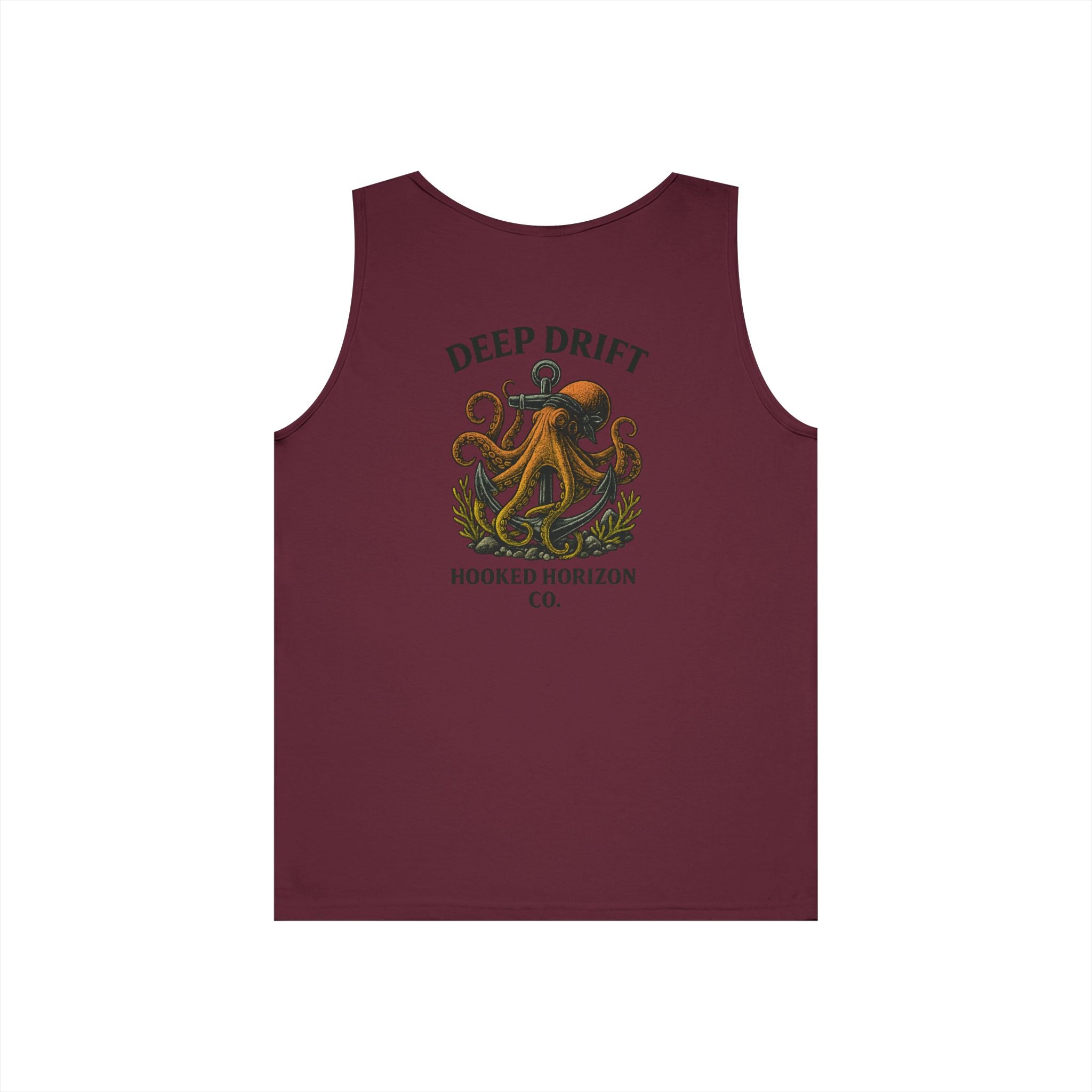 Dark Orange Deep Drift Octopus Graphic Tank Top, Summer Beach Wear, Unisex Tank, Gift for Ocean Lovers, Nautical Tees, Camping Apparel