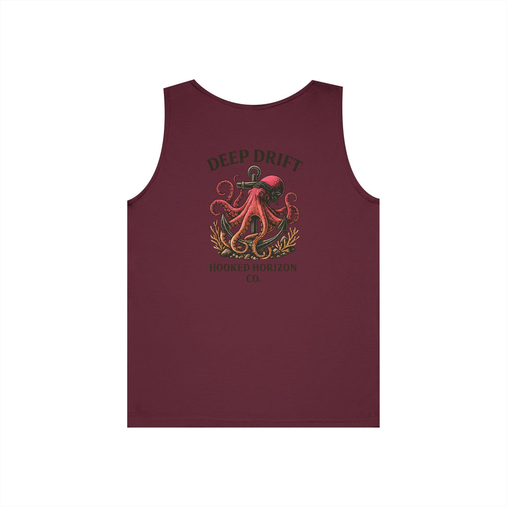 Red  Deep Drift Octopus Graphic Tank Top, Summer Beach Wear, Unisex Tank, Gift for Ocean Lovers, Nautical Tees, Camping Apparel