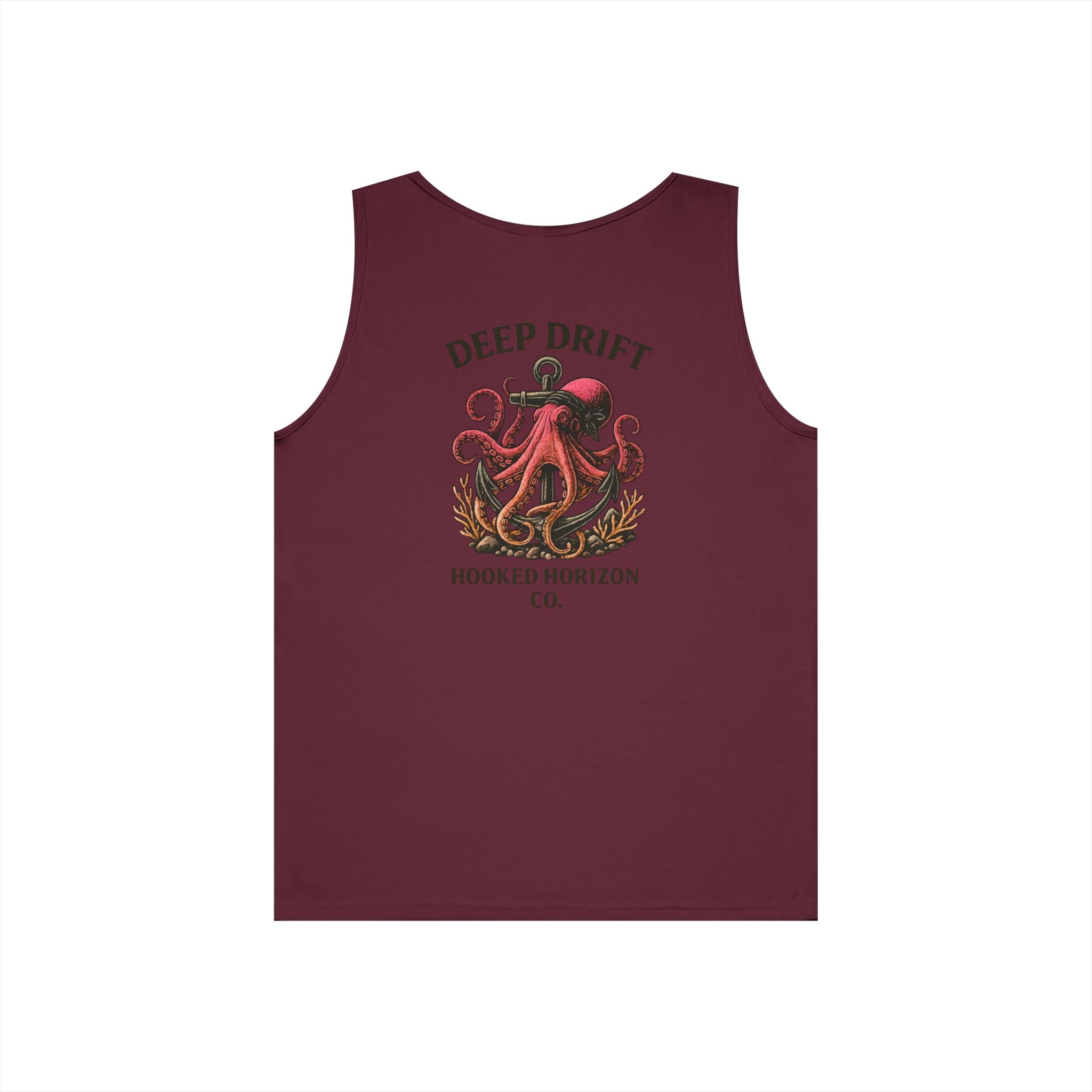 Red  Deep Drift Octopus Graphic Tank Top, Summer Beach Wear, Unisex Tank, Gift for Ocean Lovers, Nautical Tees, Camping Apparel