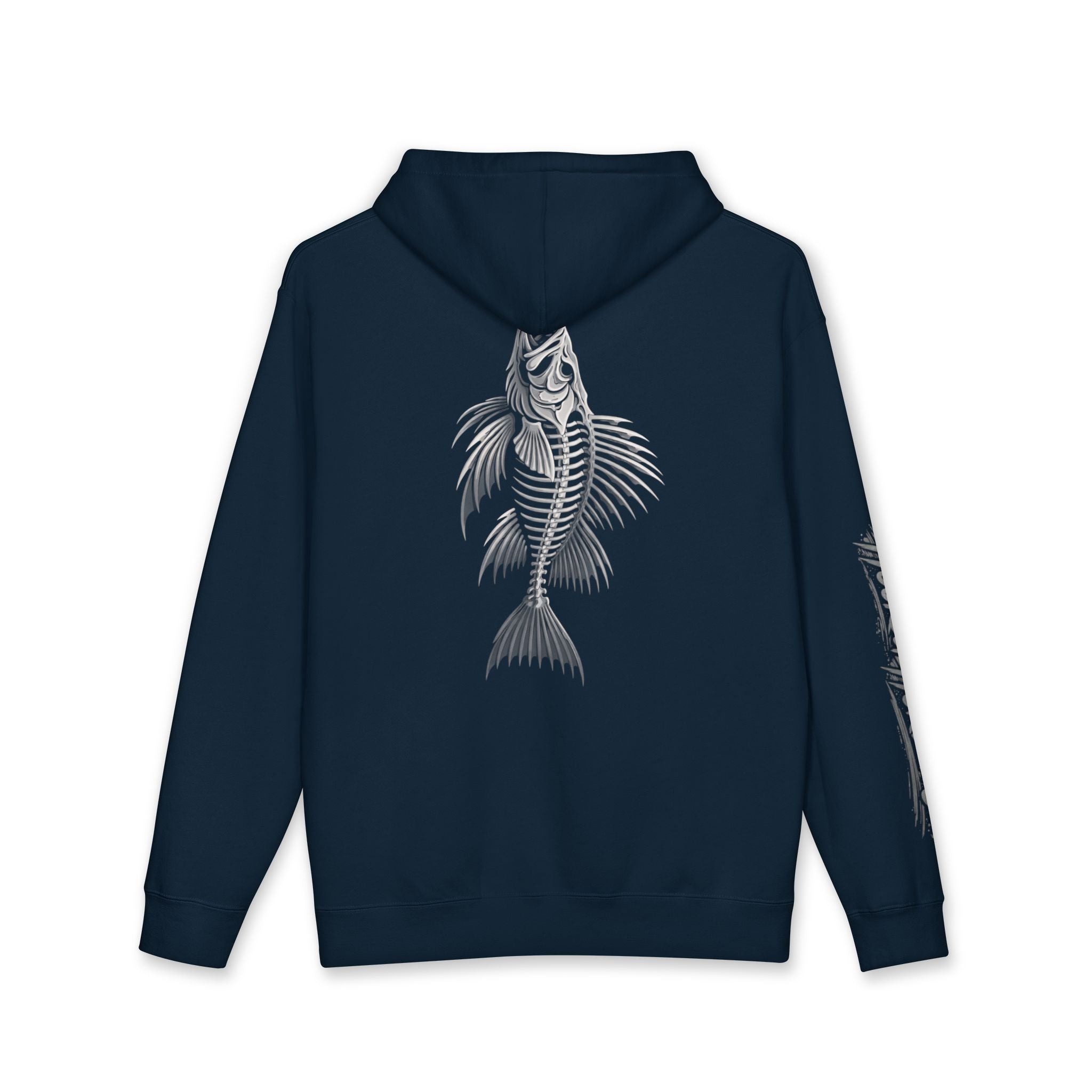 Lion Fish Skeleton Hoodie Hooked Horizon Co. — Minimal Skeletal Fish Back Graphic Hoodie, Multiple Color Variations