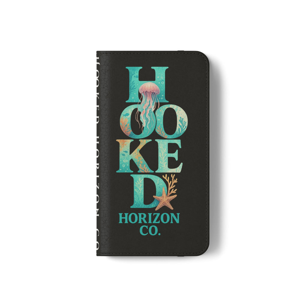 Turtle Hooked Horizon Co Flip Phone Case — Turquoise Water Pattern Wallet Cover
