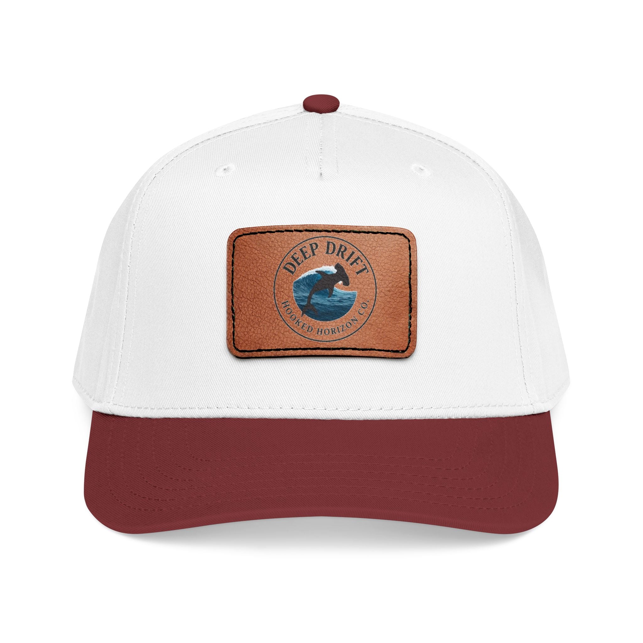 Deep Drift Leather Patch Baseball Cap — Hooked Horizon Co. Ocean Wave Logo, Multiple Color Variations