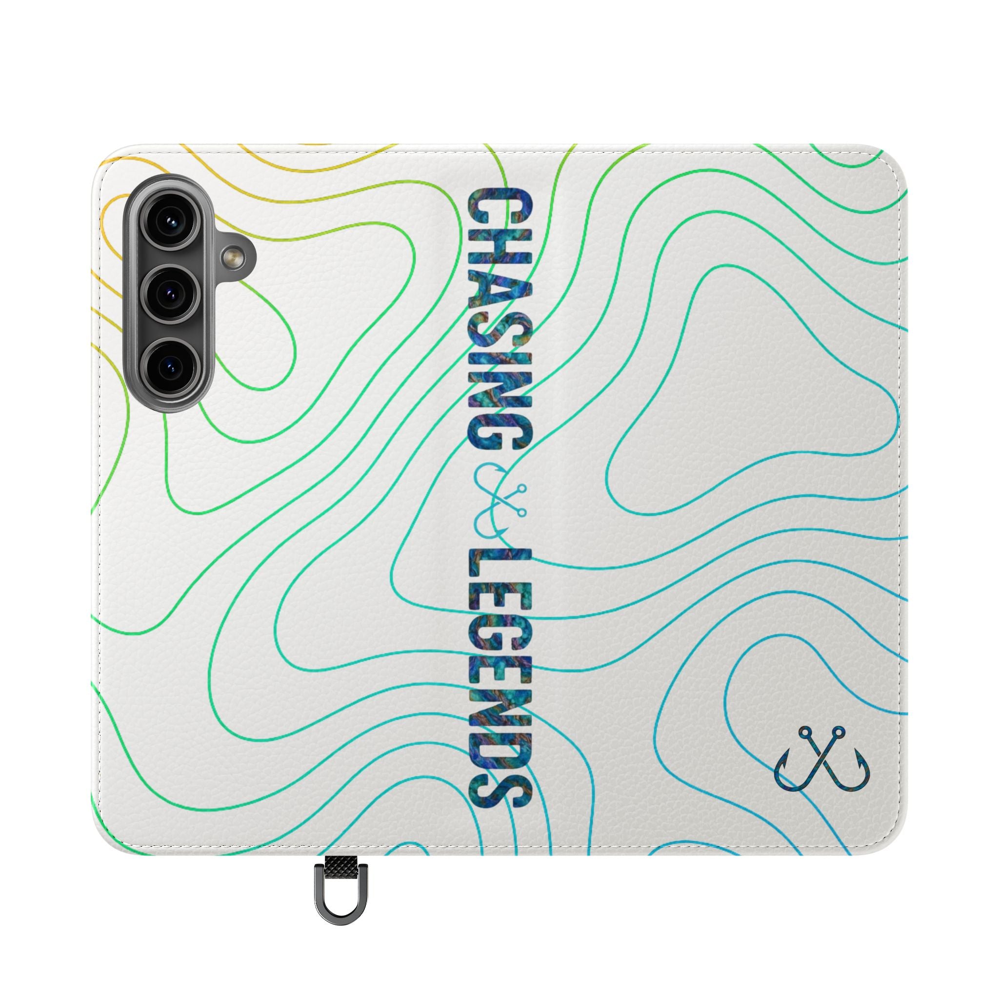 Ocean Topography Waves Flip Phone Case — Turquoise Water Pattern Wallet Cover