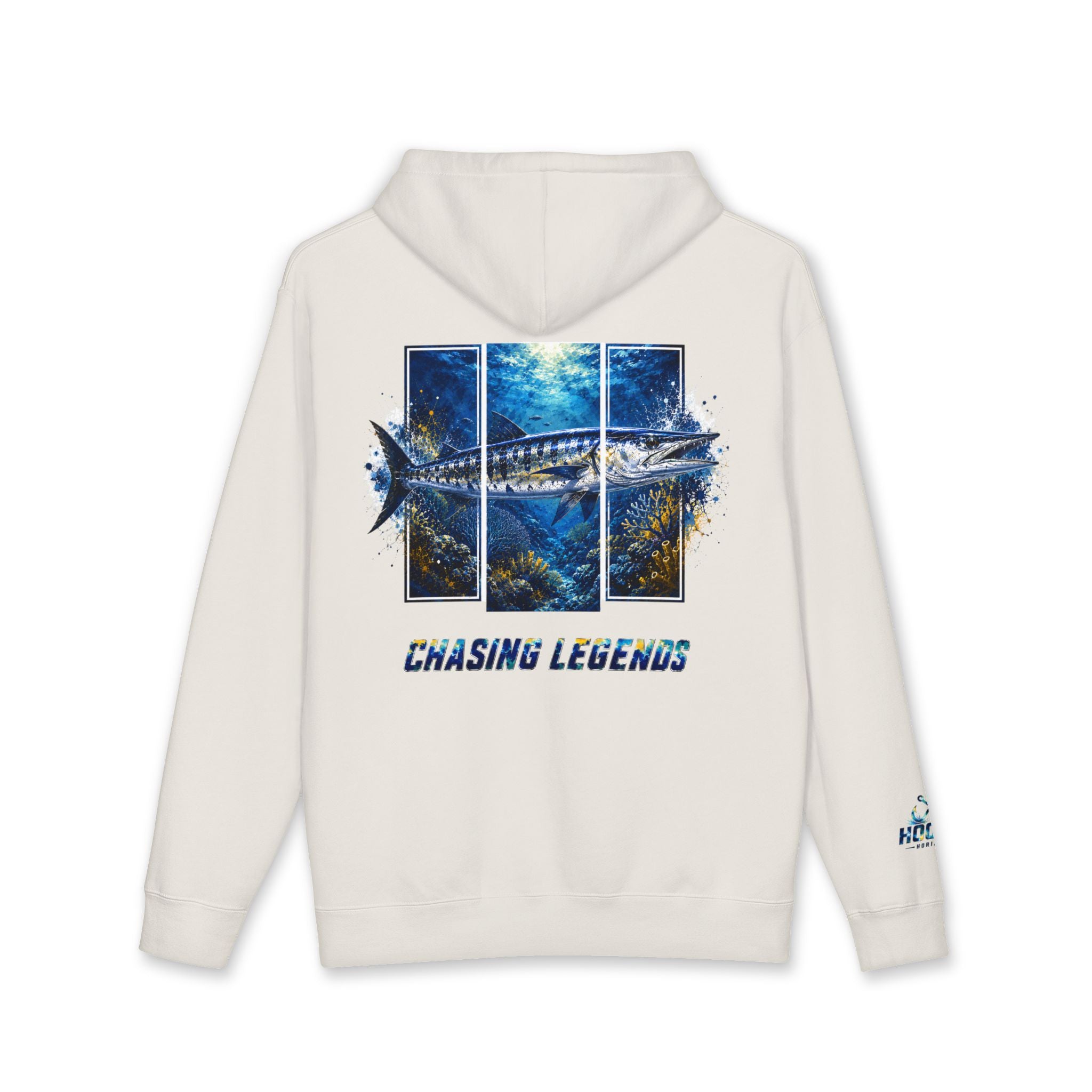 Barracuda Hoodie Hooked Horizon Co. — Fishing Back Graphic Hoodie, Multiple Color Variations