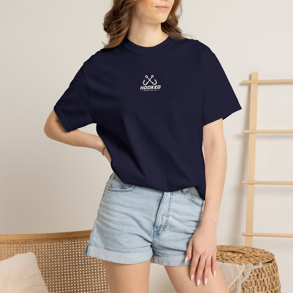 USA Shark Flag T-Shirt — "Hooked Horizon Co." American Fishing Graphic Tee