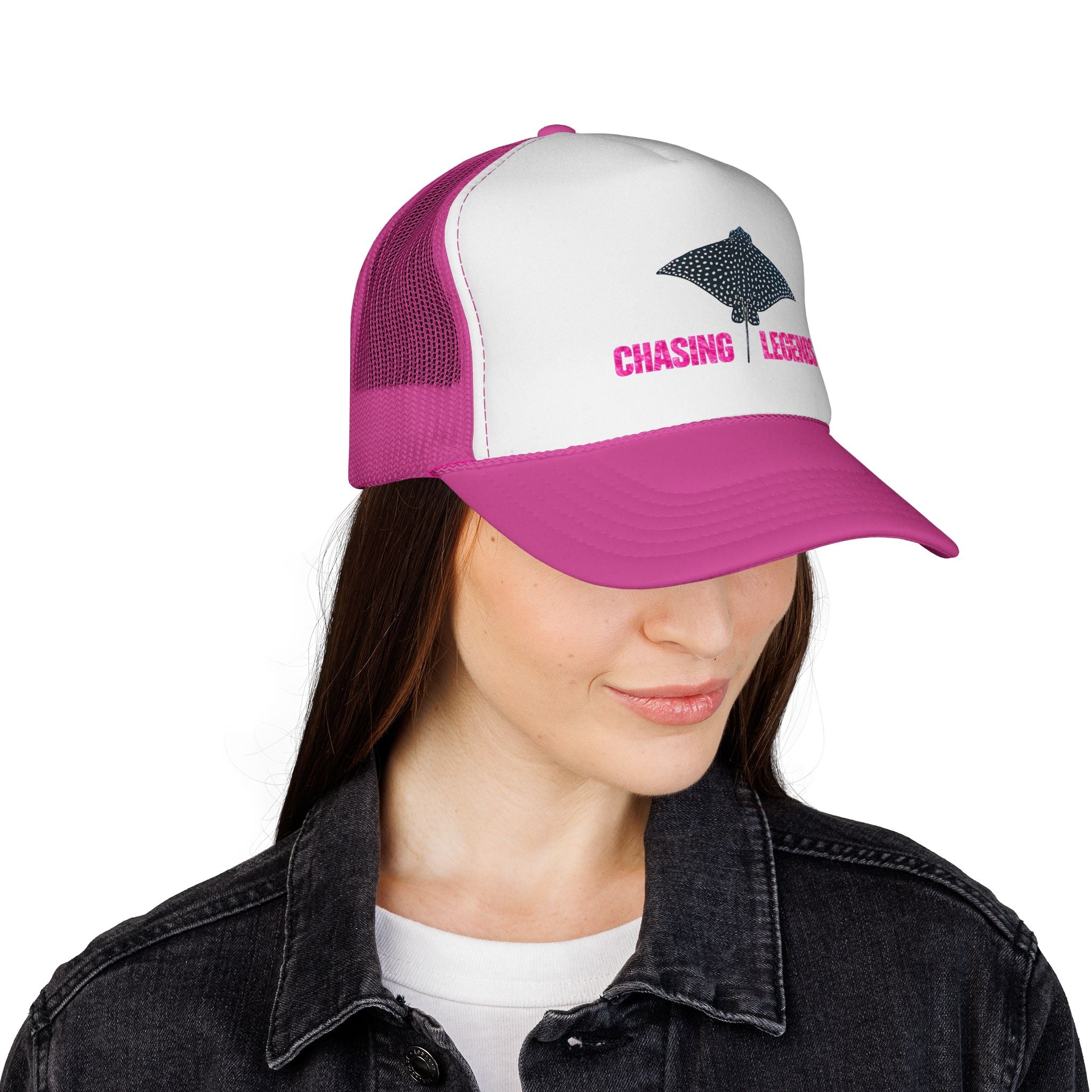 Spotted Ray Neon Pink Chasing Legends Trucker Cap — Fishing & Beach Hat