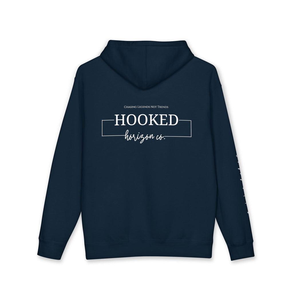 Chasing Legends Not Trends Hoodie Hooked Horizon Co. — Minimal Fishing Back Graphic Hoodie, Multiple Color Variations
