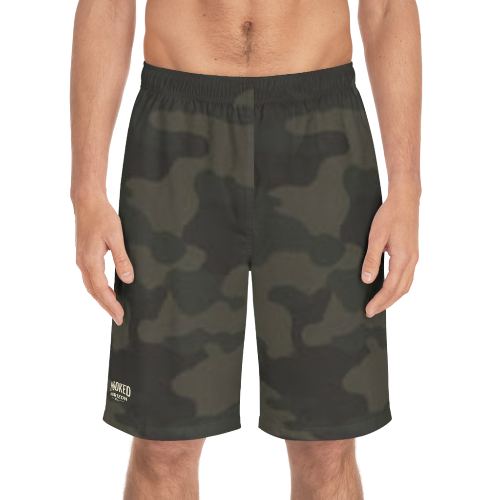Olive Camo-Inspired Board Shorts, Swimwear for Beach Days, Summer Vacations, Pool Parties, Surfing Attire, Water Sports