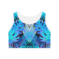 Tropical Blue Feather Palm Sports Bra —Hooked Horizon Co. Stylish Sports Bra for Activewear, Workout Top, Gym Essential, Fitness Apparel, Athleisure Wear, Yoga Gear