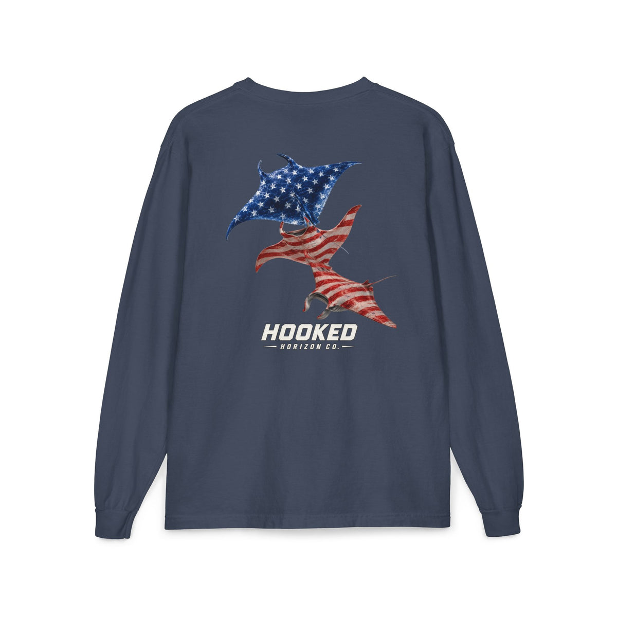 USA Manta Ray Hooked Horizon Co.  Classic Logo Unisex Long Sleeve Pocket T-Shirt