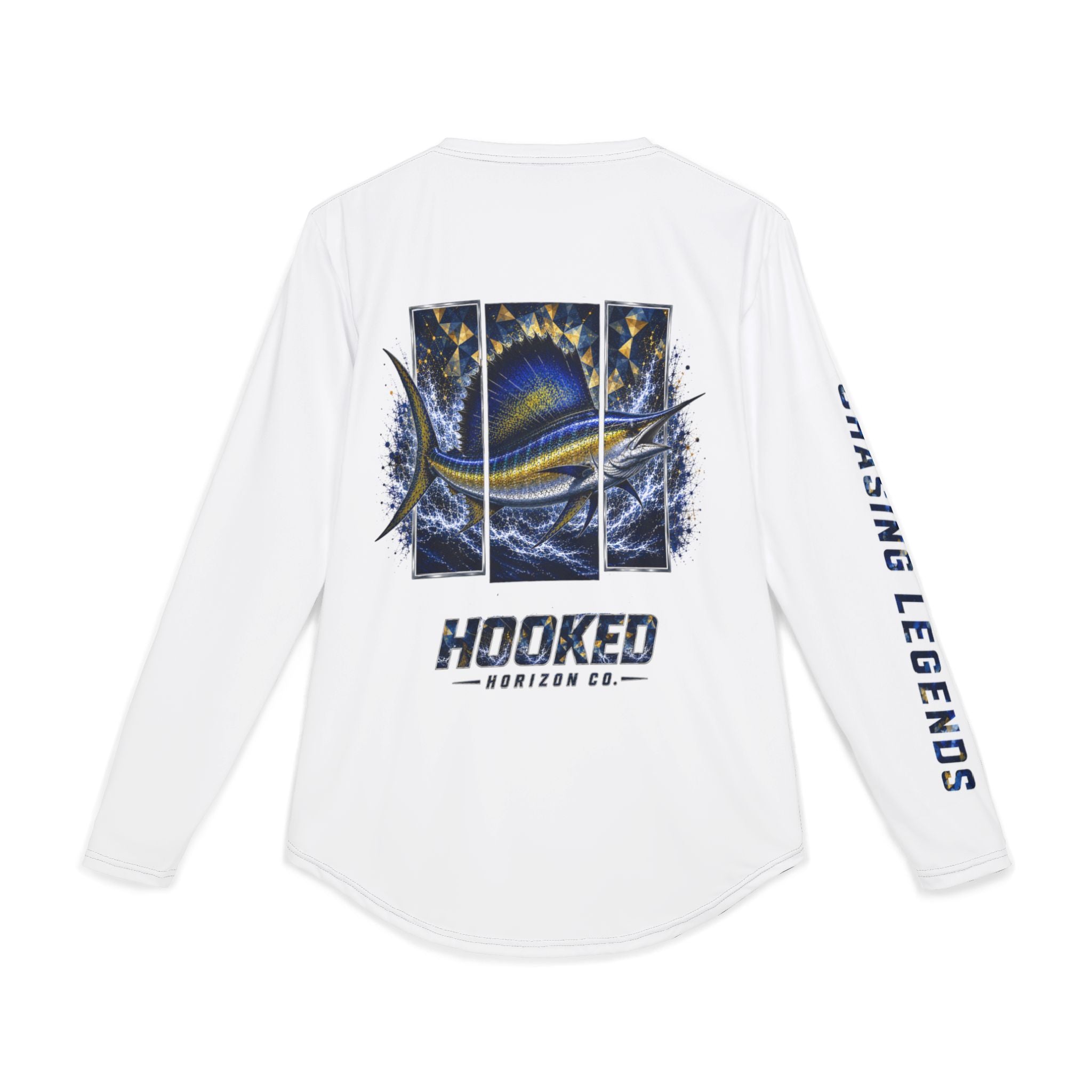 Sail Fish Hooked Horizon Co — Men's Long Sleeve UV Shirt — Chasing Legends Not Trends Orca Ocean Graphic Performance Tee