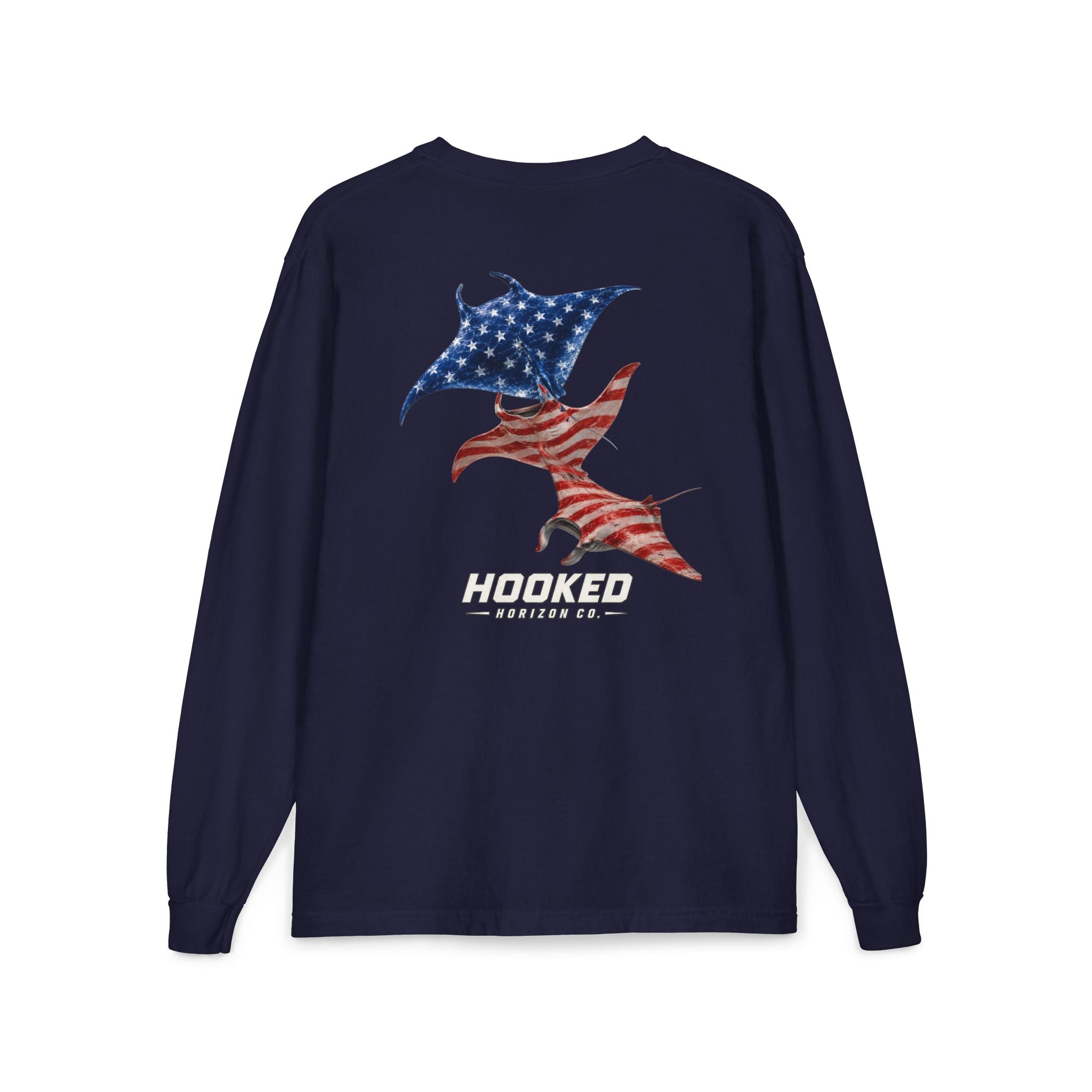 USA Manta Ray Hooked Horizon Co.  Classic Logo Unisex Long Sleeve Pocket T-Shirt
