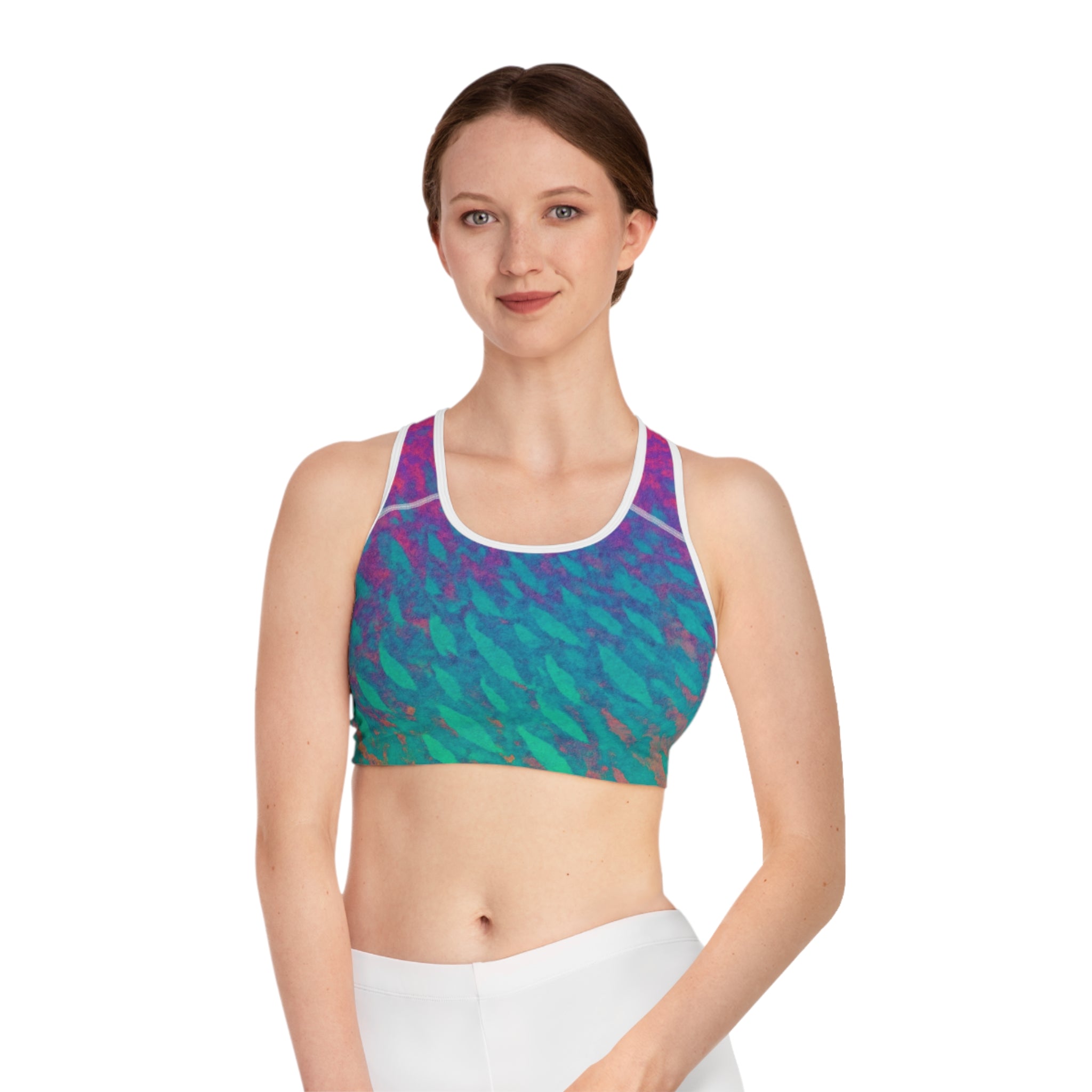 Rainbow Parrot Fish Deep Drift Hooked Horizon Co. Stylish Sports Bra for Active Women, Workout Top, Gym Essential, Fitness Apparel, Athleisure Wear, Yoga Gear