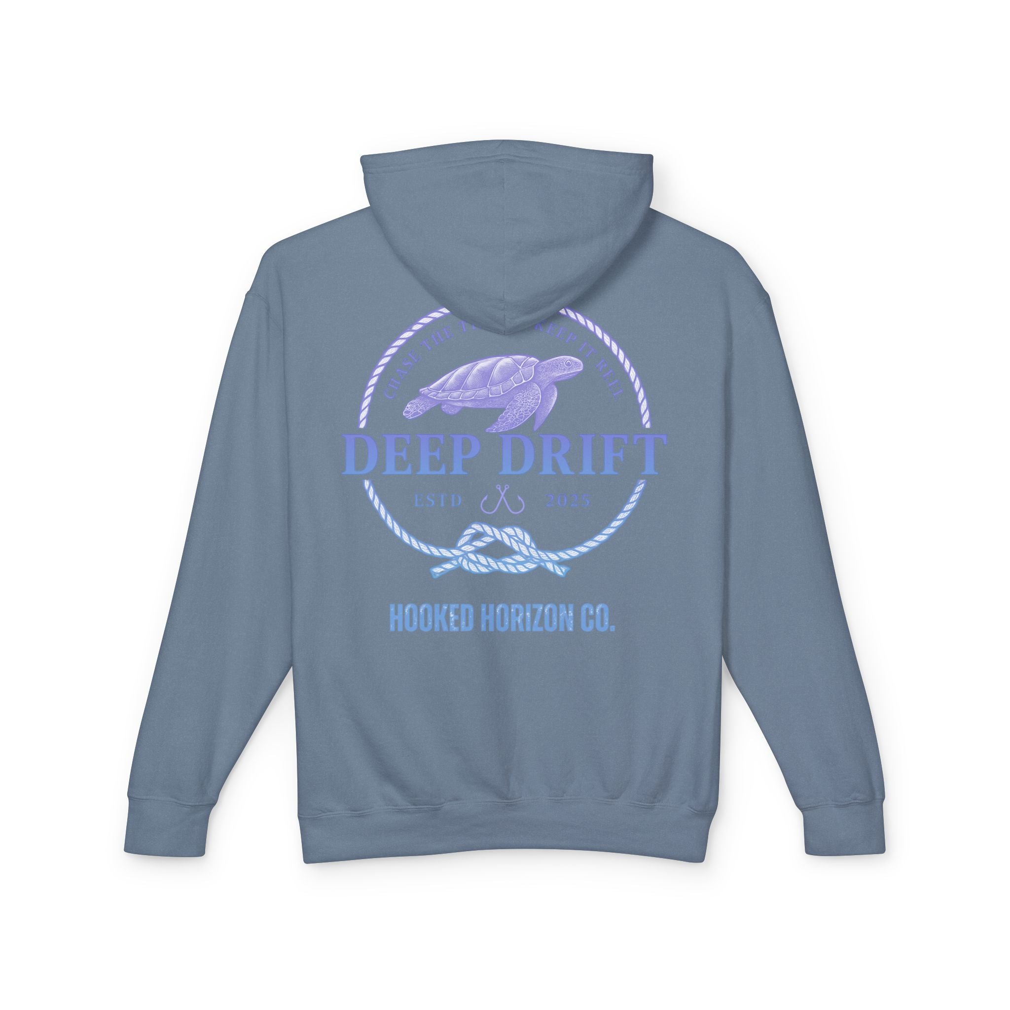 Purple To Blue Hooked Horizon Co Unisex Lightweight Hoodie with Deep Drift Design | Perfect for Fishermen, Beach Lovers, Casual Outings, Gift for Him/Her, Nautical Style,  Ocean Lover Gifts