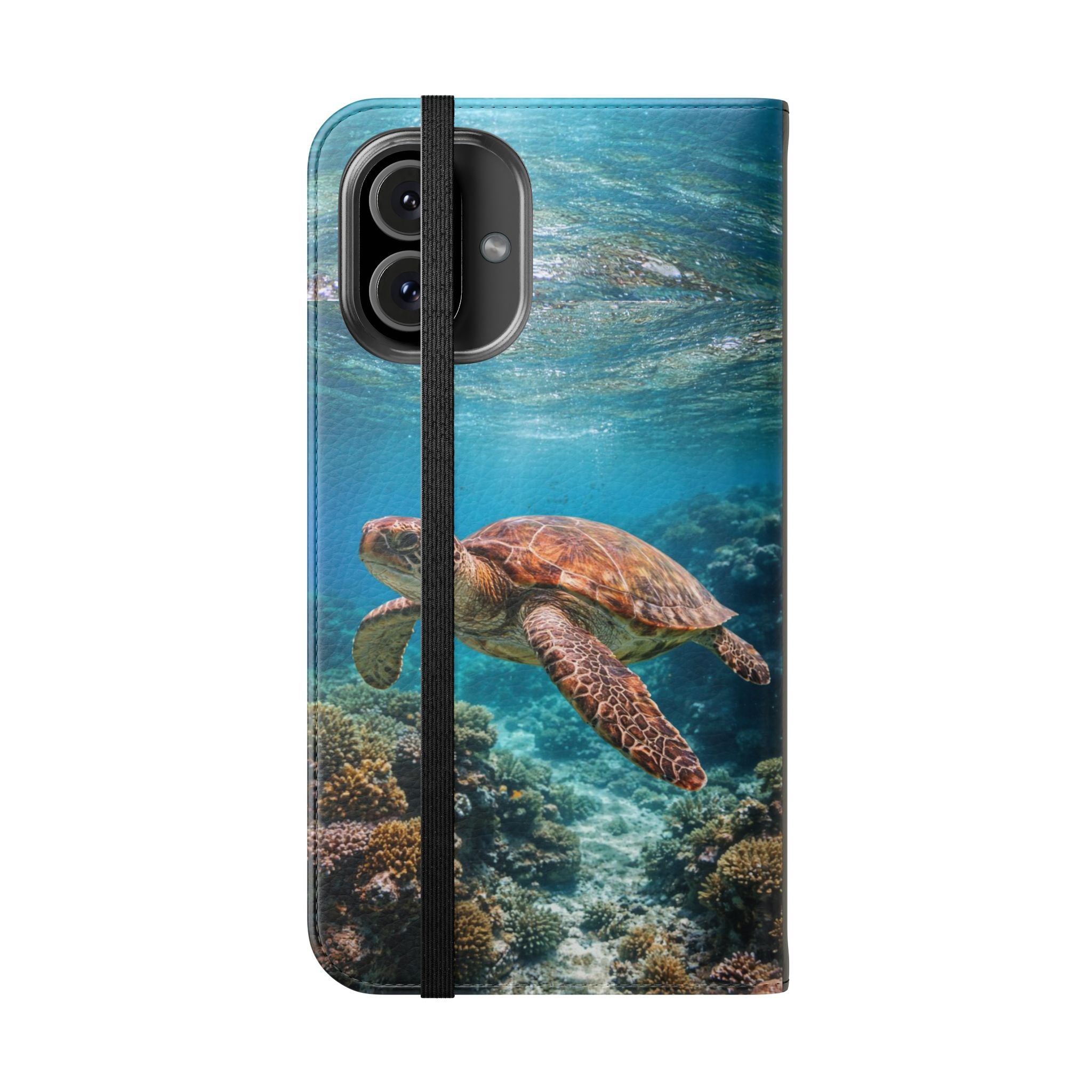Turtle Hooked Horizon Co Flip Phone Case — Turquoise Water Pattern Wallet Cover