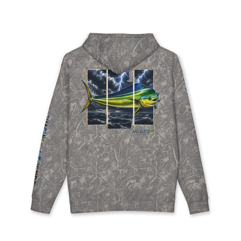 Mahi Mahi Hoodie Hooked Horizon Co. — Fishing Back Graphic Hoodie, Multiple Color Variations