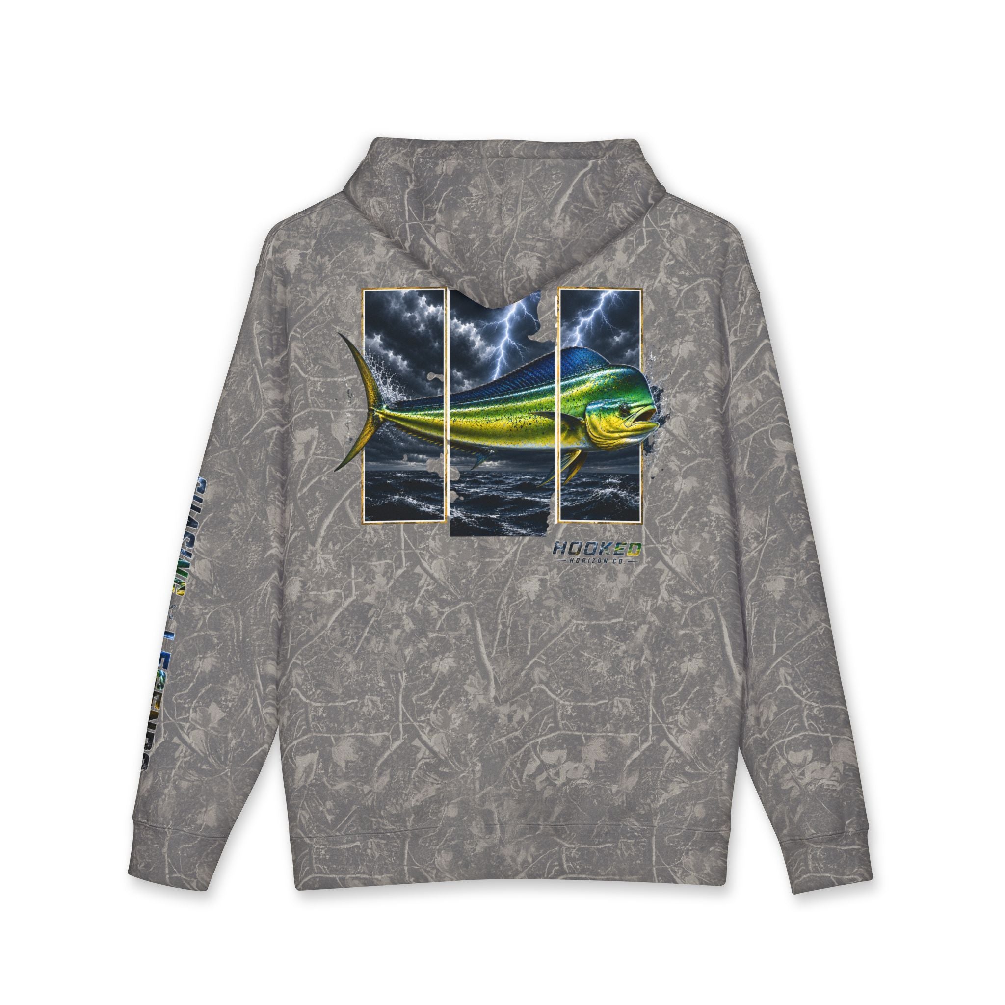 Mahi Mahi Hoodie Hooked Horizon Co. — Fishing Back Graphic Hoodie, Multiple Color Variations