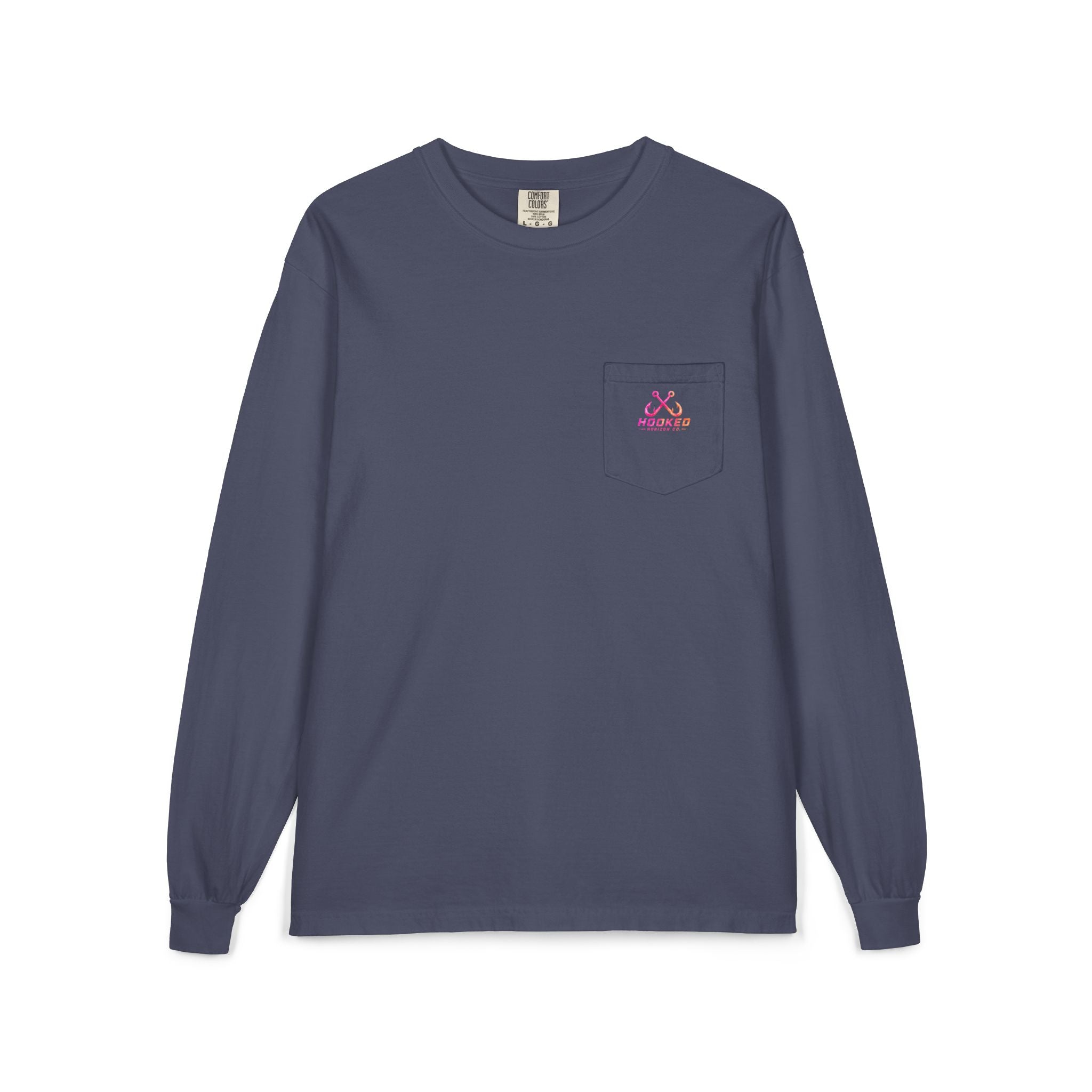 Hot Pink & Peach Hooked Horizon Co. — Classic Logo Unisex Long Sleeve Pocket T-Shirt