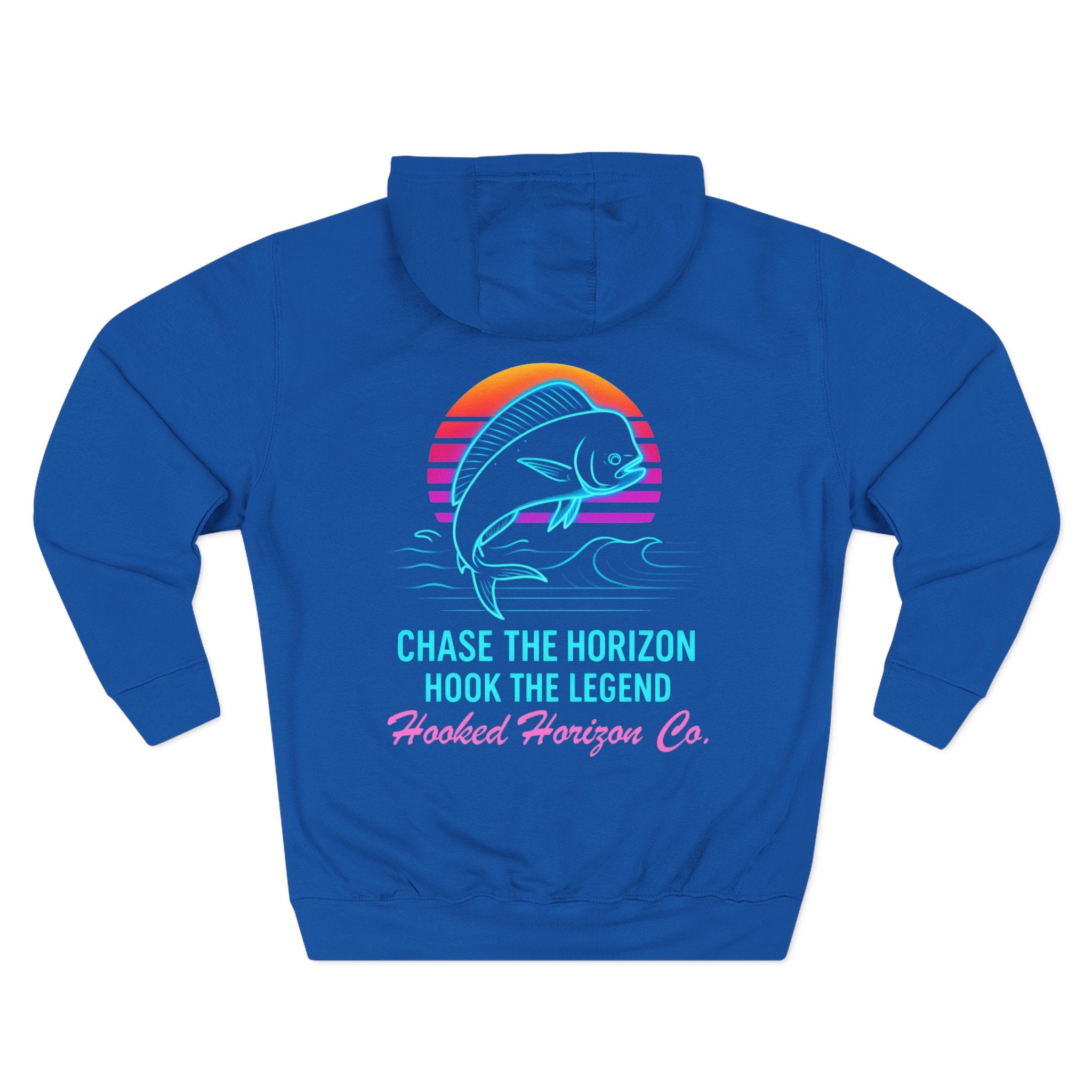 Mahi Mahi Retro Deep Drift Neon Fishing Hoodie – "Chase the Horizon, Hook the Legend" Graphic
